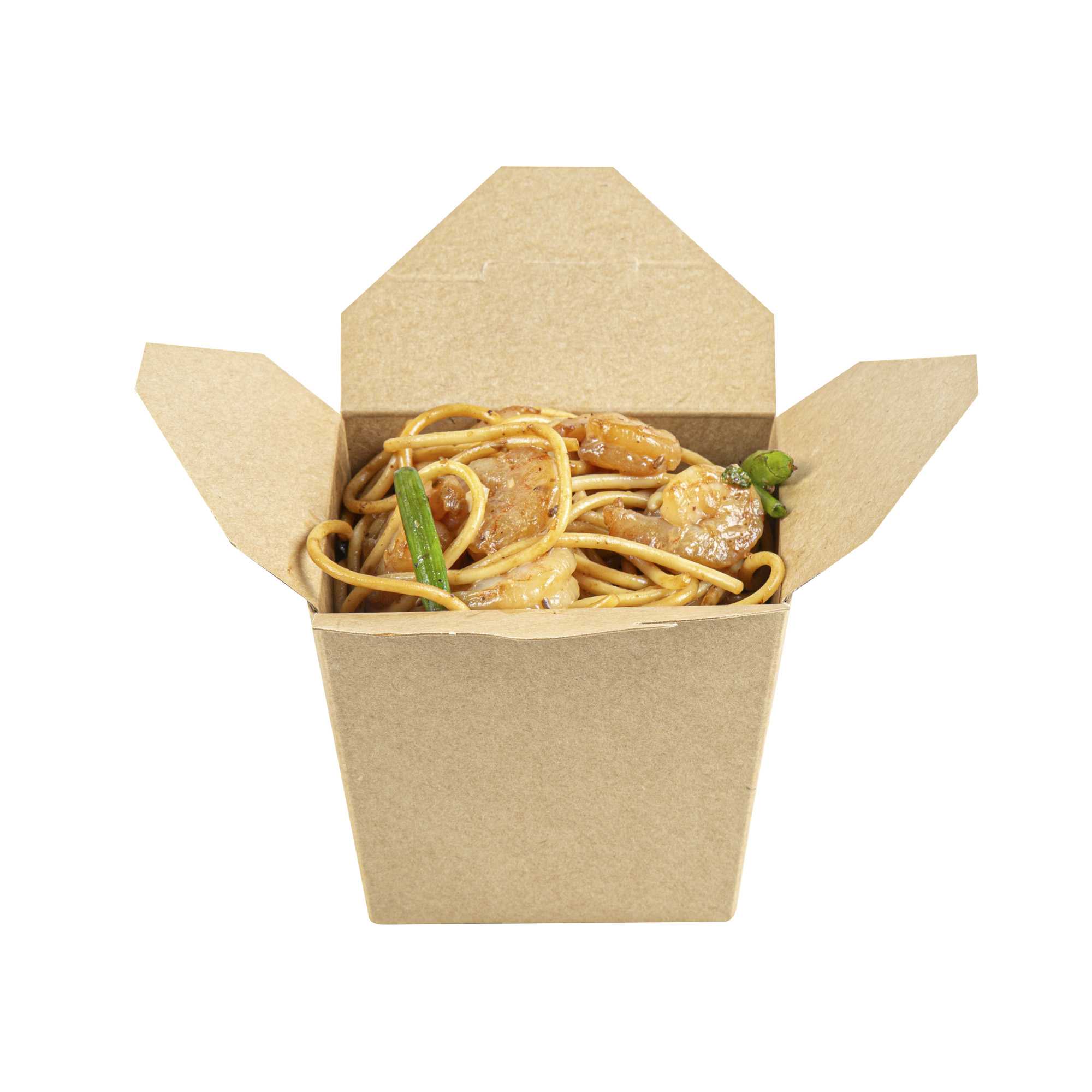Bio Tek 16 oz Square Kraft Paper Microwavable Noodle Take Out Container - 3 1/2" x 3" x 3 1/4" - 25 count box