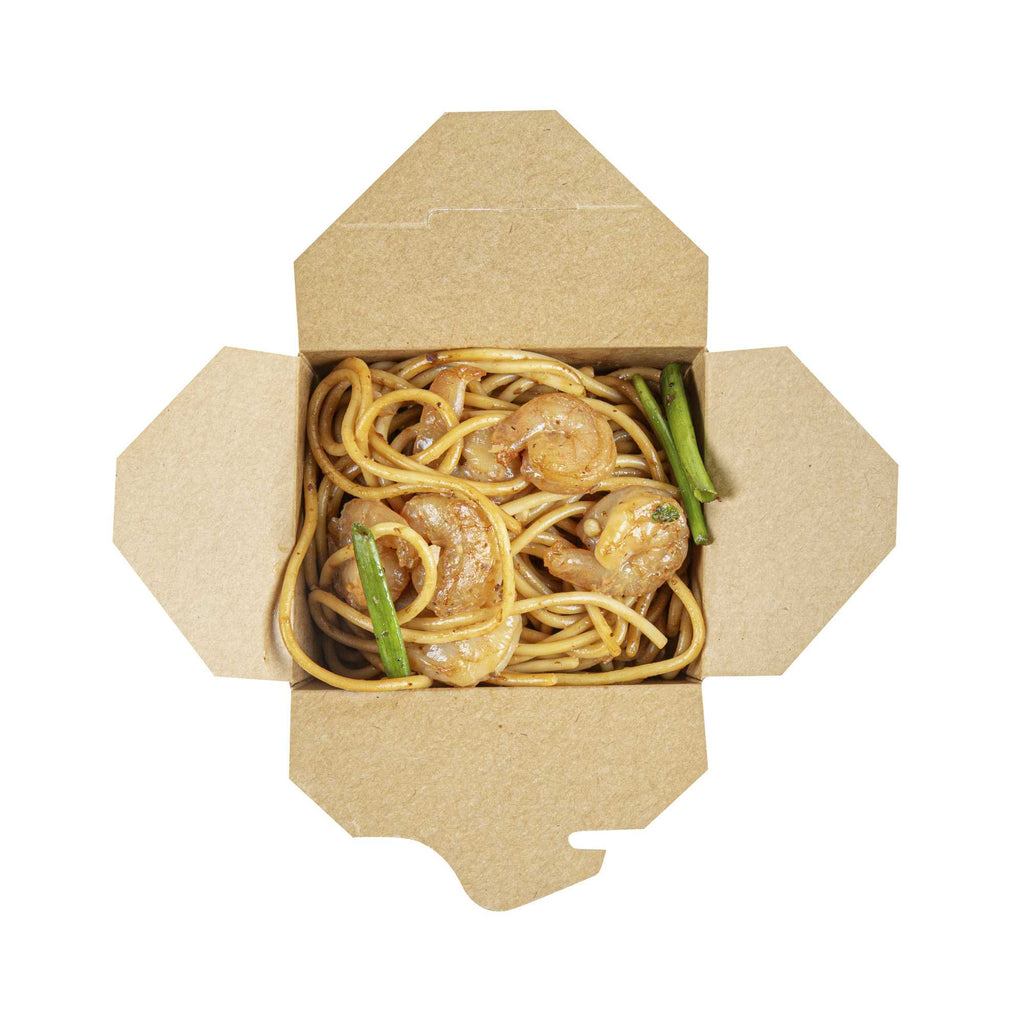 Bio Tek 16 oz Square Kraft Paper Microwavable Noodle Take Out Container - 3 1/2" x 3" x 3 1/4" - 25 count box