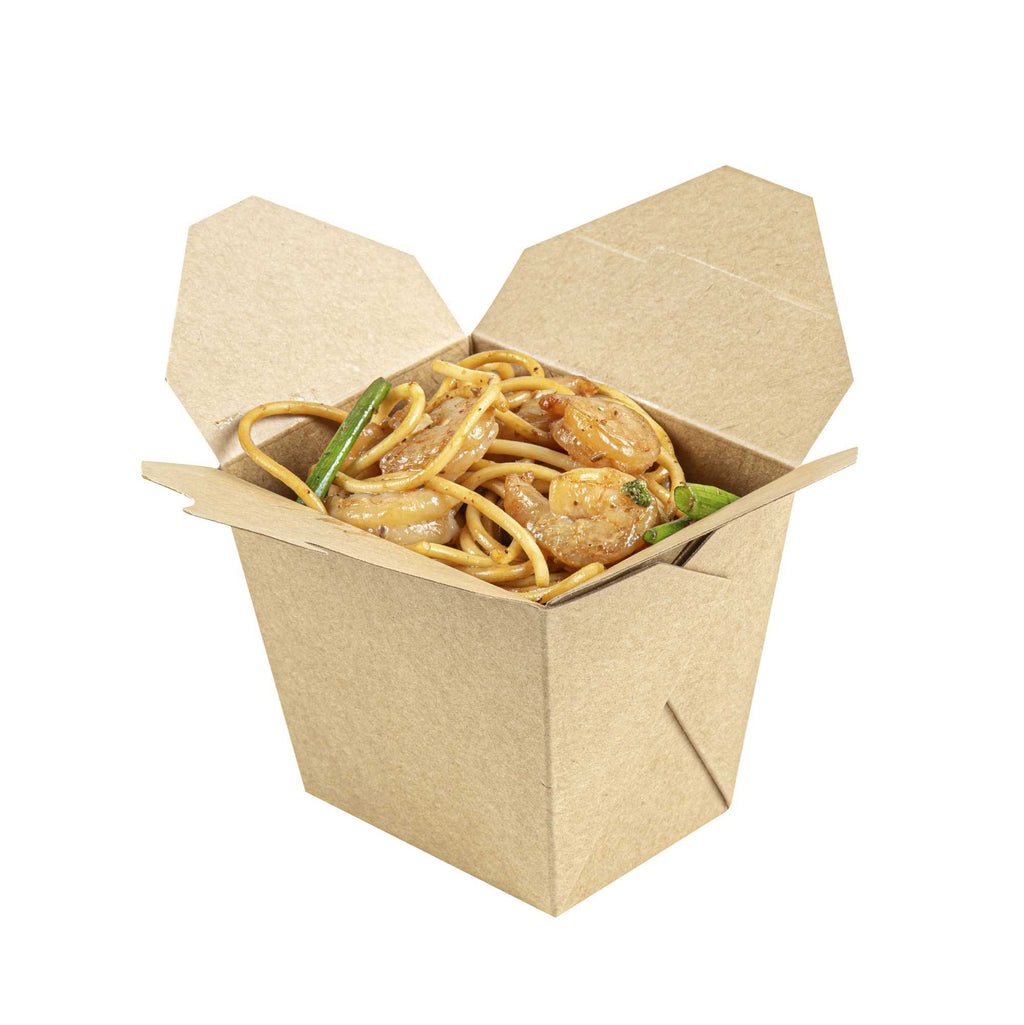 Bio Tek 16 oz Square Kraft Paper Microwavable Noodle Take Out Container - 3 1/2" x 3" x 3 1/4" - 200 count box