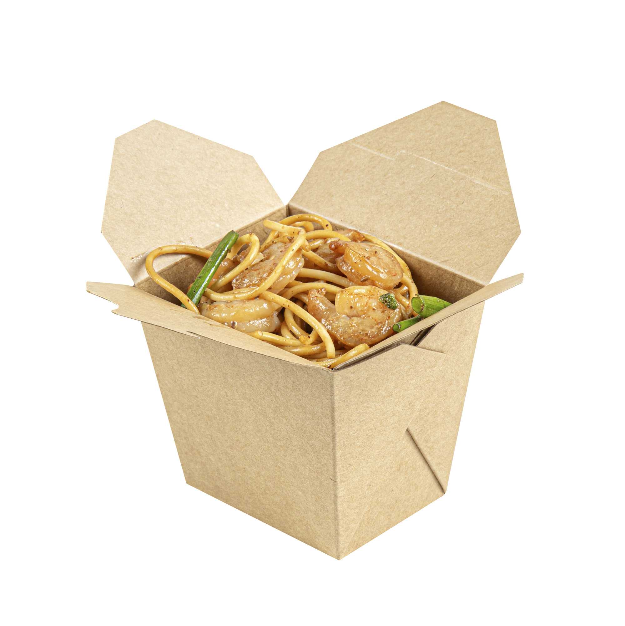 Bio Tek 16 oz Square Kraft Paper Microwavable Noodle Take Out Container - 3 1/2" x 3" x 3 1/4" - 200 count box