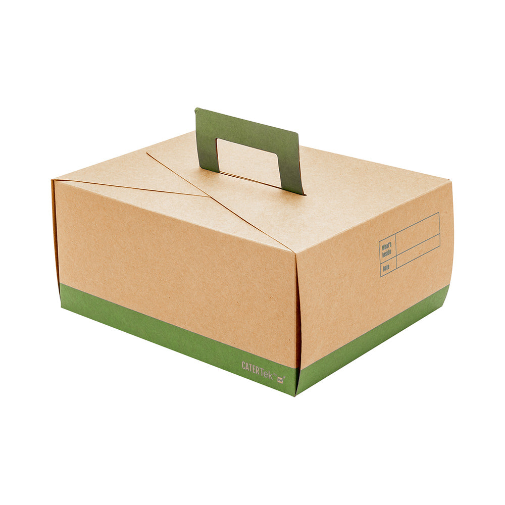 Cater Tek Rectangle Kraft and Green Paper Deep Take Out Container - with Handle - 9" x 7" x 4" - 100 count box
