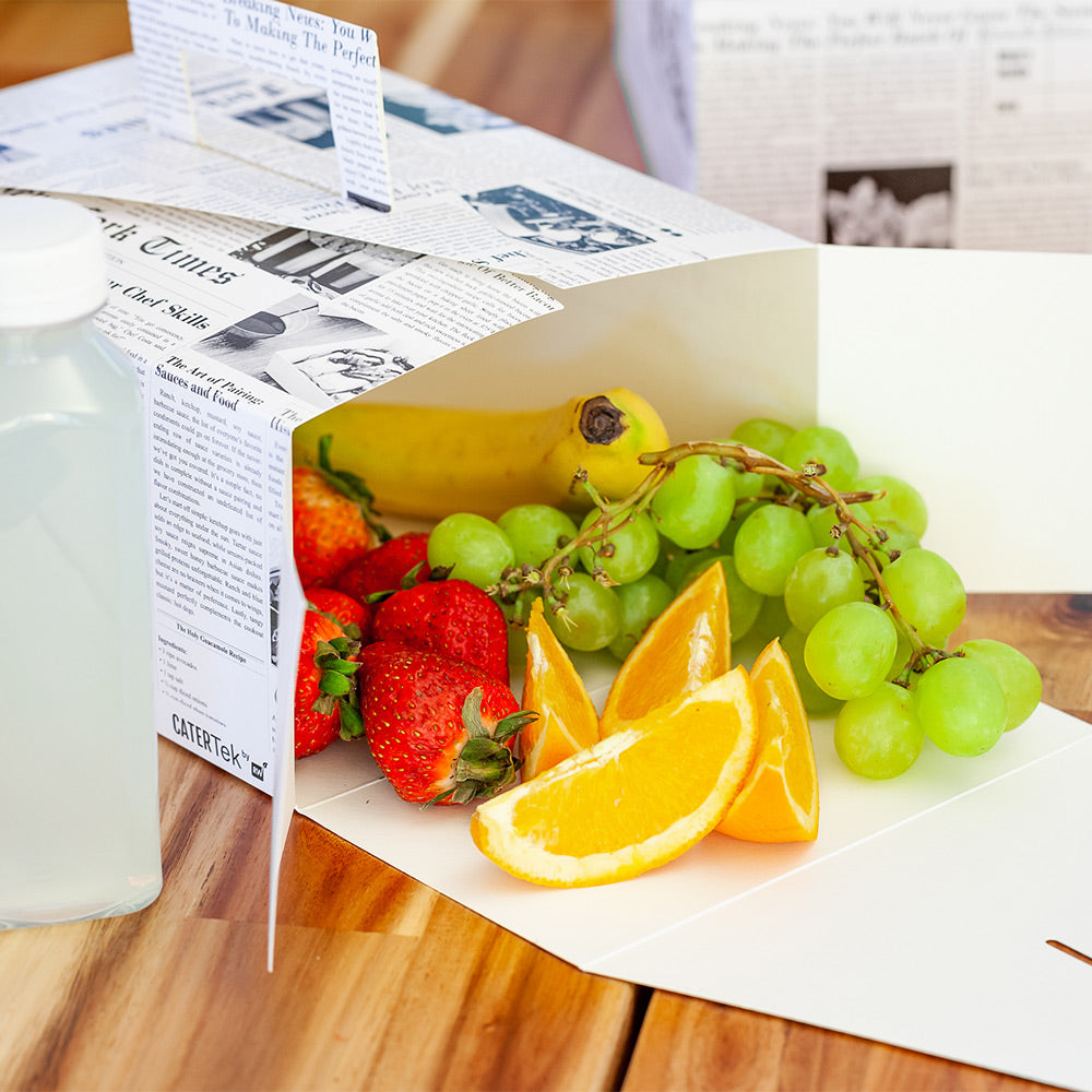 Cater Tek Rectangle Newsprint Paper Deep Take Out Container - with Handle - 9" x 7" x 4" - 100 count box