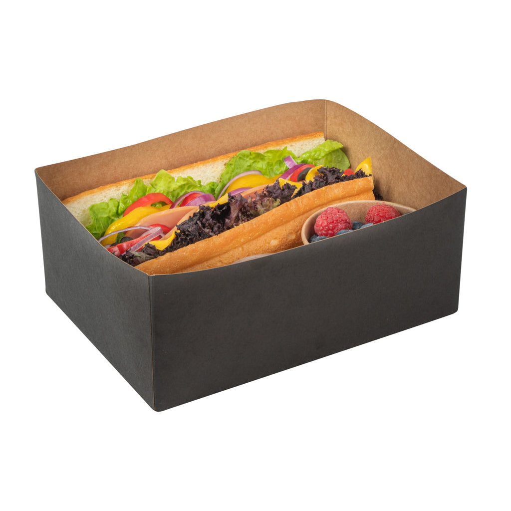 Bio Tek Rectangle Black Paper Sandwich / Burger Open Tray - 8 1/2" x 6" x 3 1/2" - 100 count box