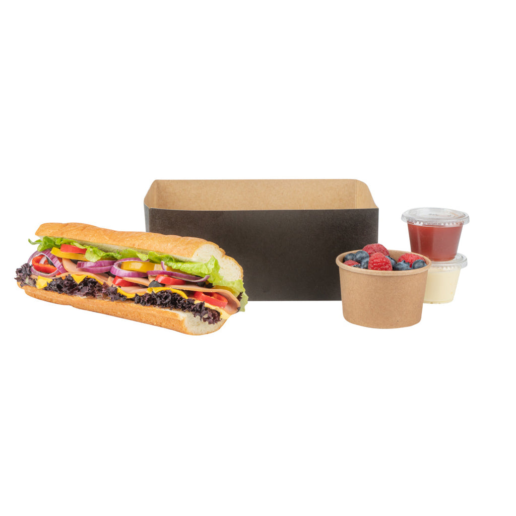 Bio Tek Rectangle Black Paper Sandwich / Burger Open Tray - 8 1/2" x 6" x 3 1/2" - 100 count box