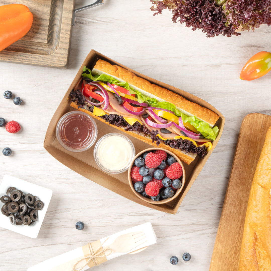 Bio Tek Rectangle Black Paper Sandwich / Burger Open Tray - 8 1/2" x 6" x 3 1/2" - 100 count box