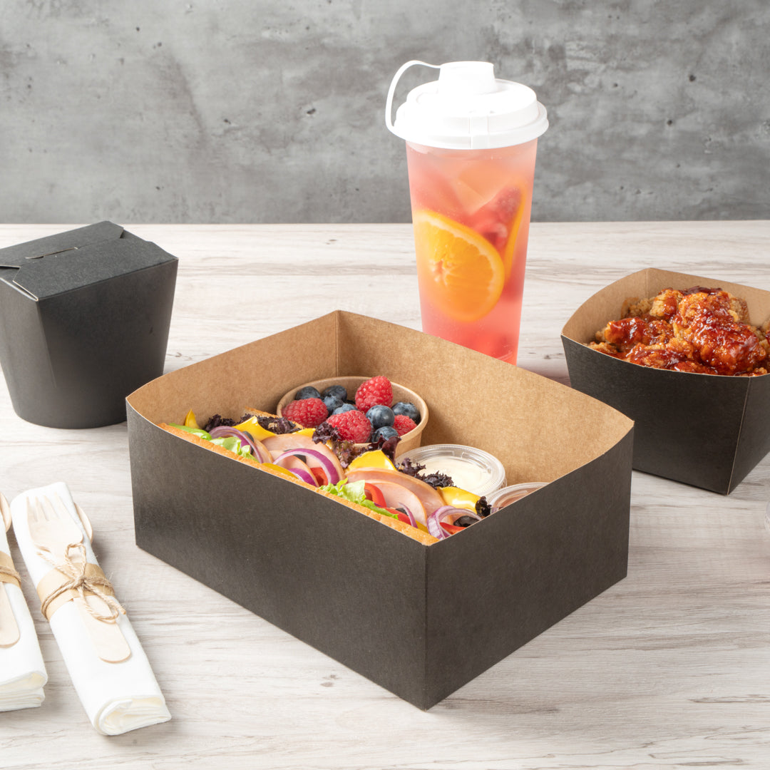 Bio Tek Rectangle Black Paper Sandwich / Burger Open Tray - 8 1/2" x 6" x 3 1/2" - 100 count box