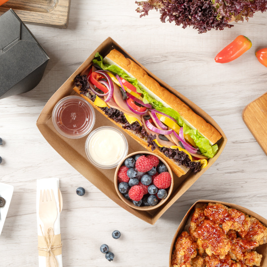 Bio Tek Rectangle Black Paper Sandwich / Burger Open Tray - 8 1/2" x 6" x 3 1/2" - 100 count box