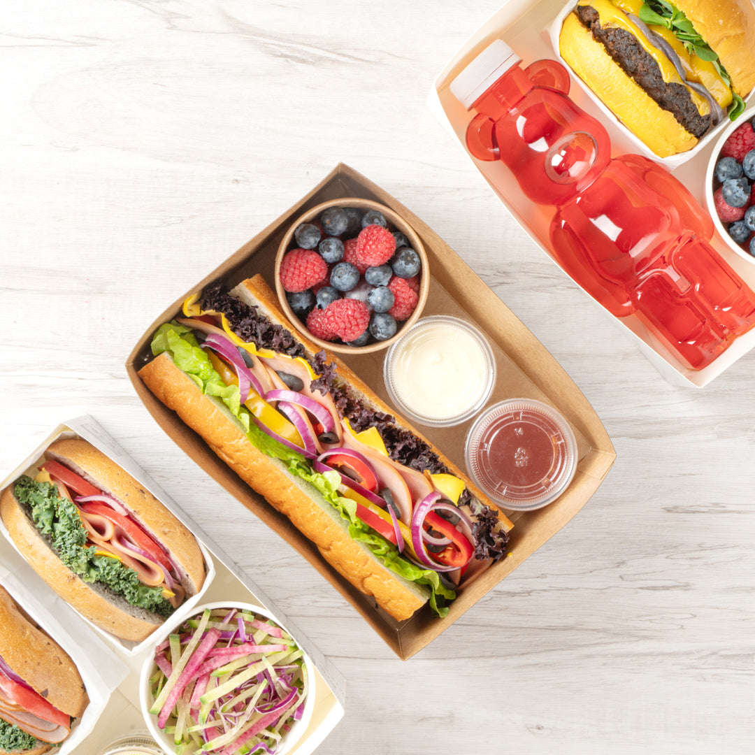 Bio Tek Rectangle Black Paper Sandwich / Burger Open Tray - 8 1/2" x 6" x 3 1/2" - 100 count box