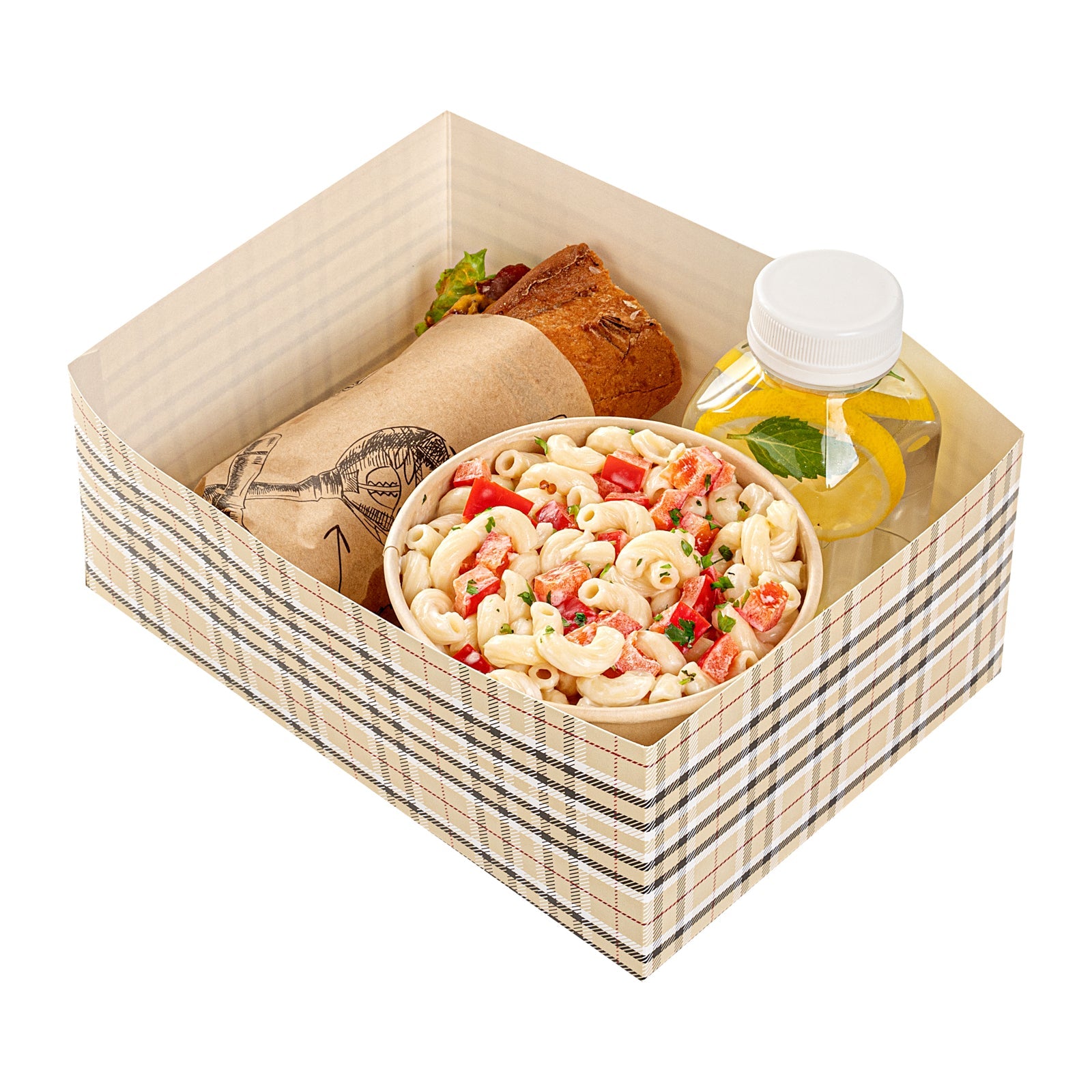 Bio Tek Rectangle Plaid Paper Sandwich / Burger Open Tray - 8 1/2" x 6" x 3 1/2" - 100 count box