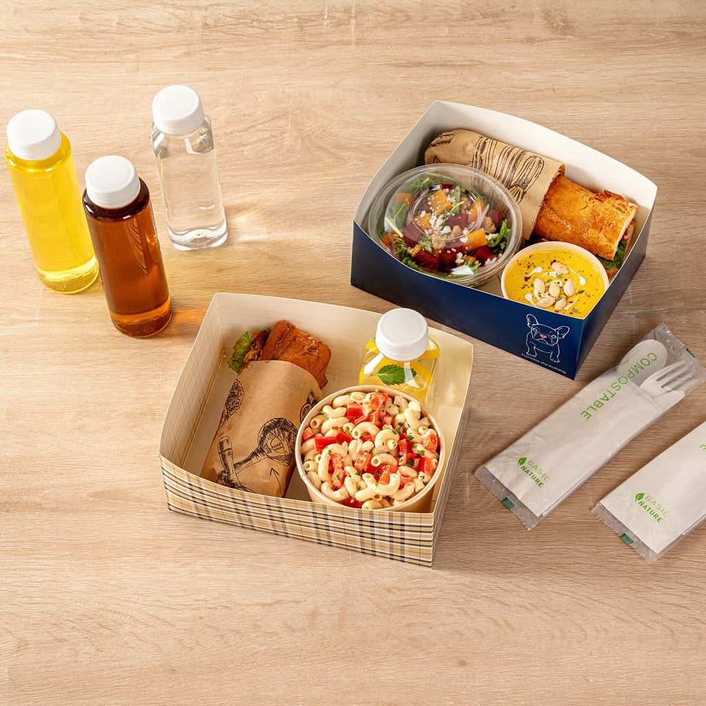Bio Tek Rectangle Plaid Paper Sandwich / Burger Open Tray - 8 1/2" x 6" x 3 1/2" - 100 count box