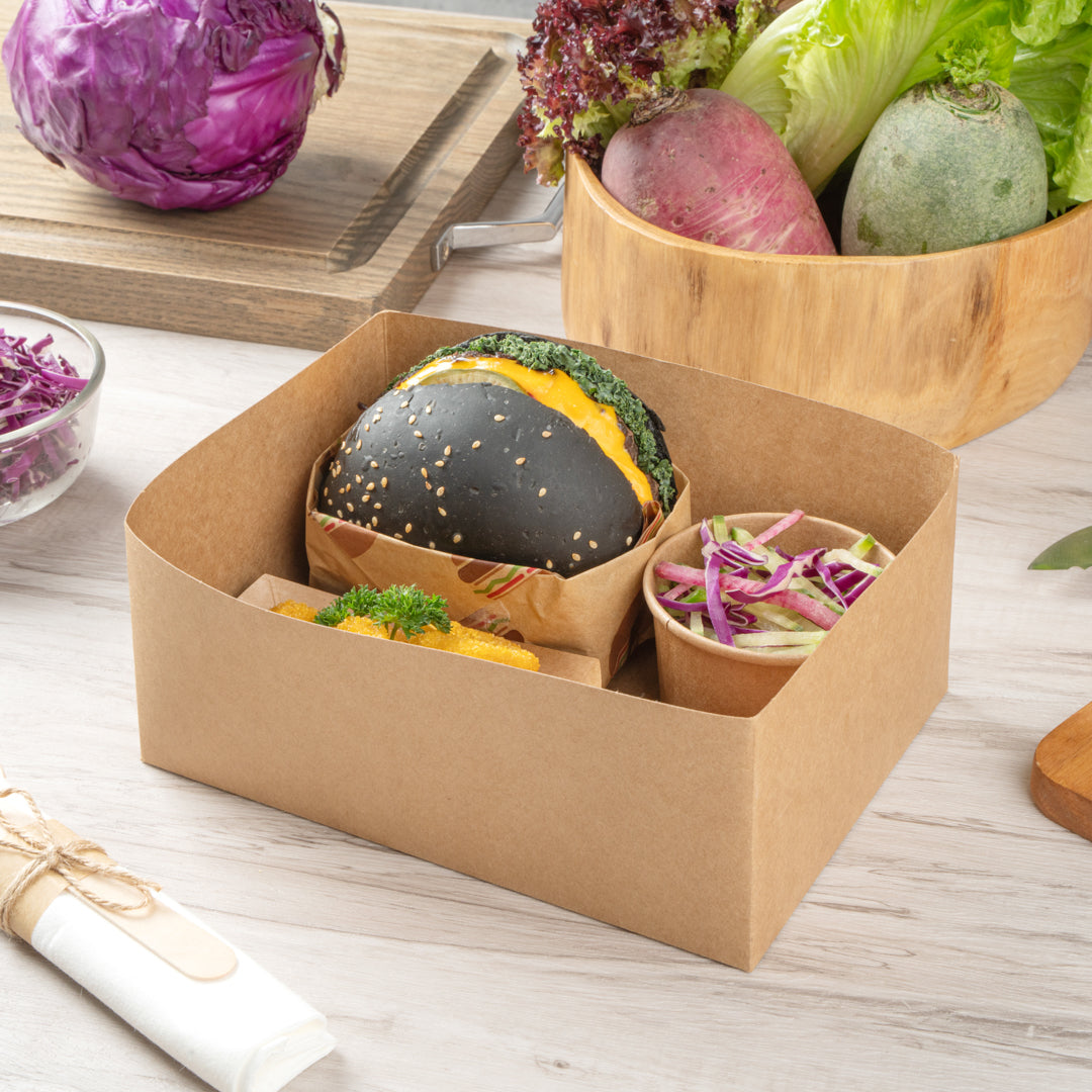 Bio Tek Rectangle Kraft Paper Sandwich / Burger Open Tray - 8 1/2" x 6" x 3 1/2" - 100 count box