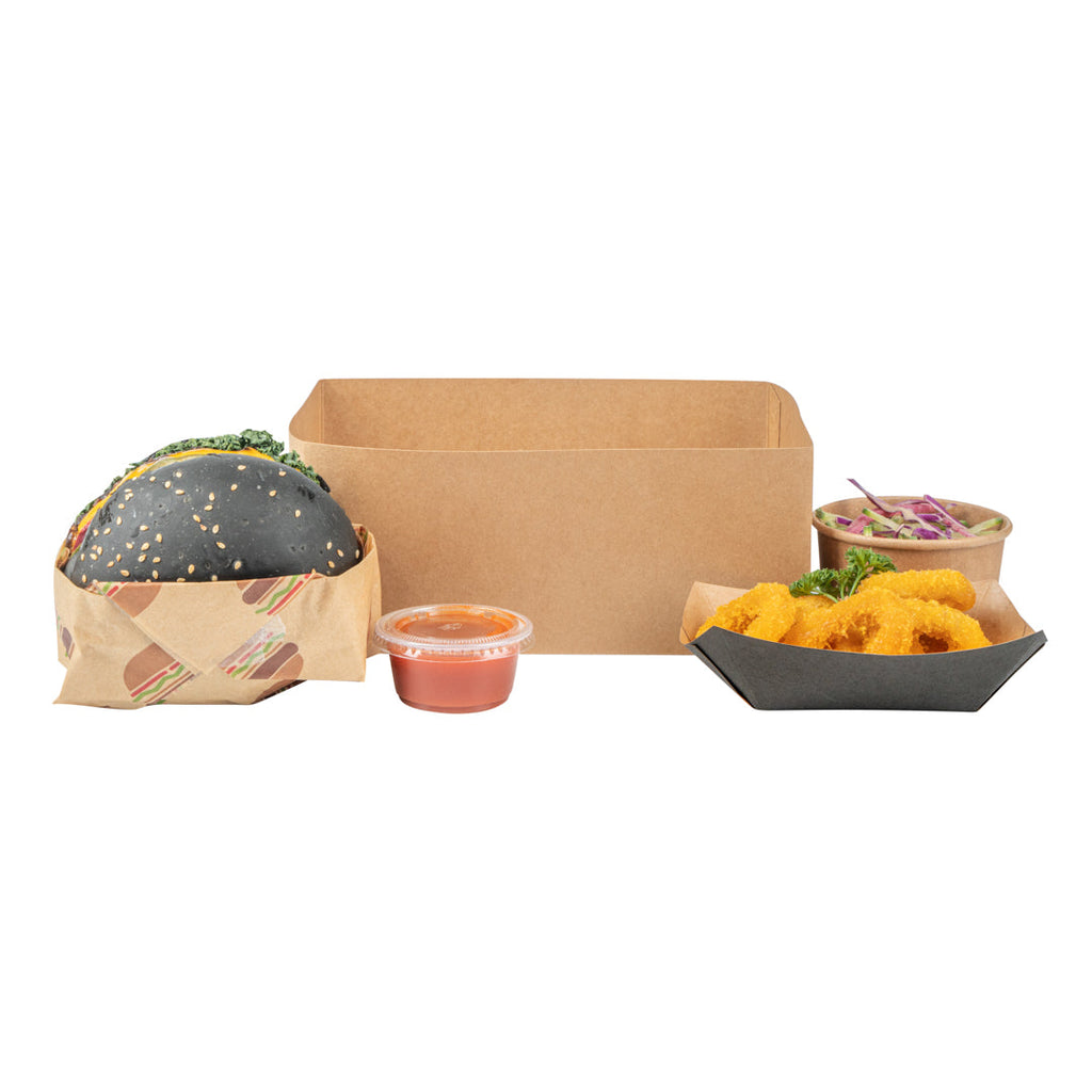 Bio Tek Rectangle Kraft Paper Sandwich / Burger Open Tray - 8 1/2" x 6" x 3 1/2" - 100 count box