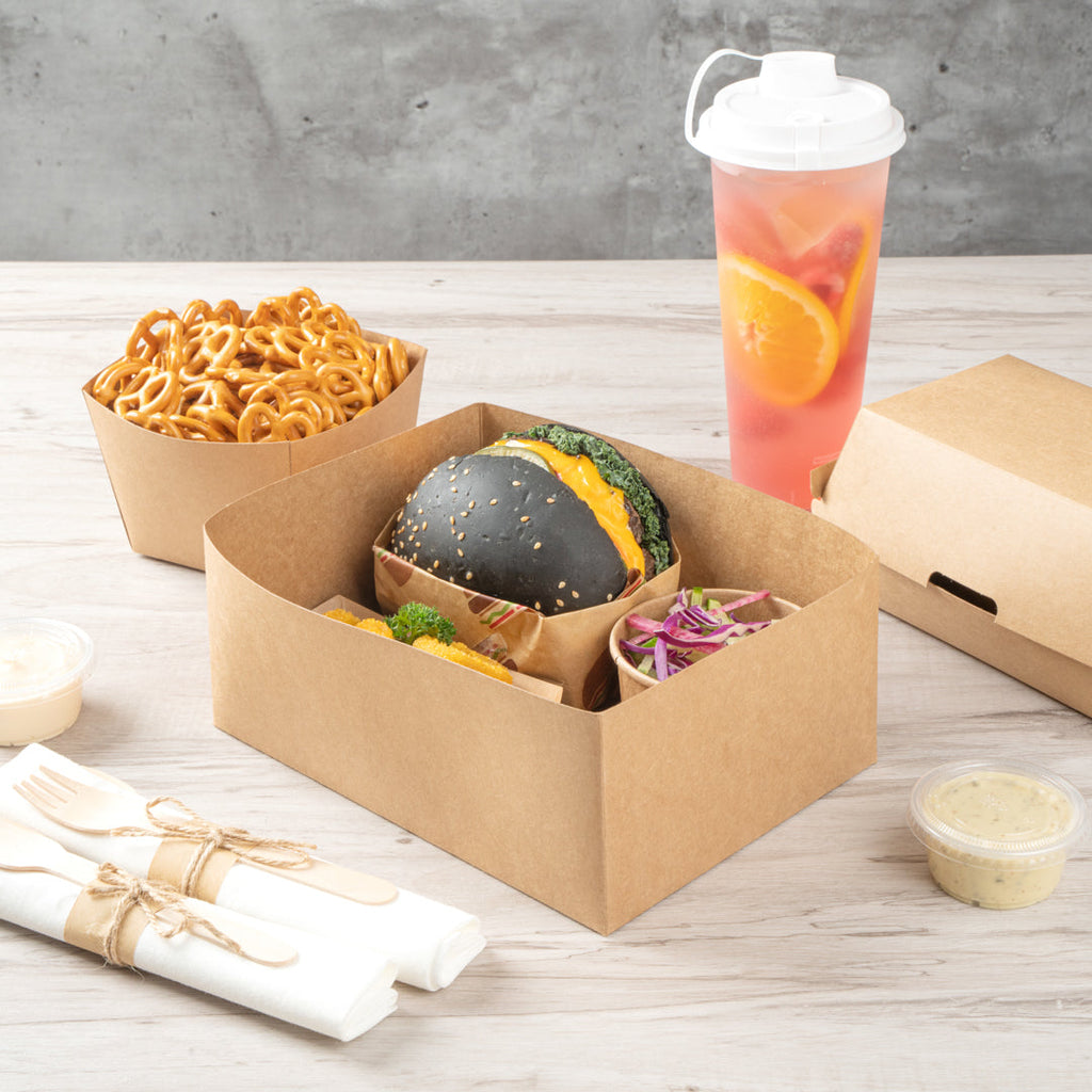 Bio Tek Rectangle Kraft Paper Sandwich / Burger Open Tray - 8 1/2" x 6" x 3 1/2" - 100 count box
