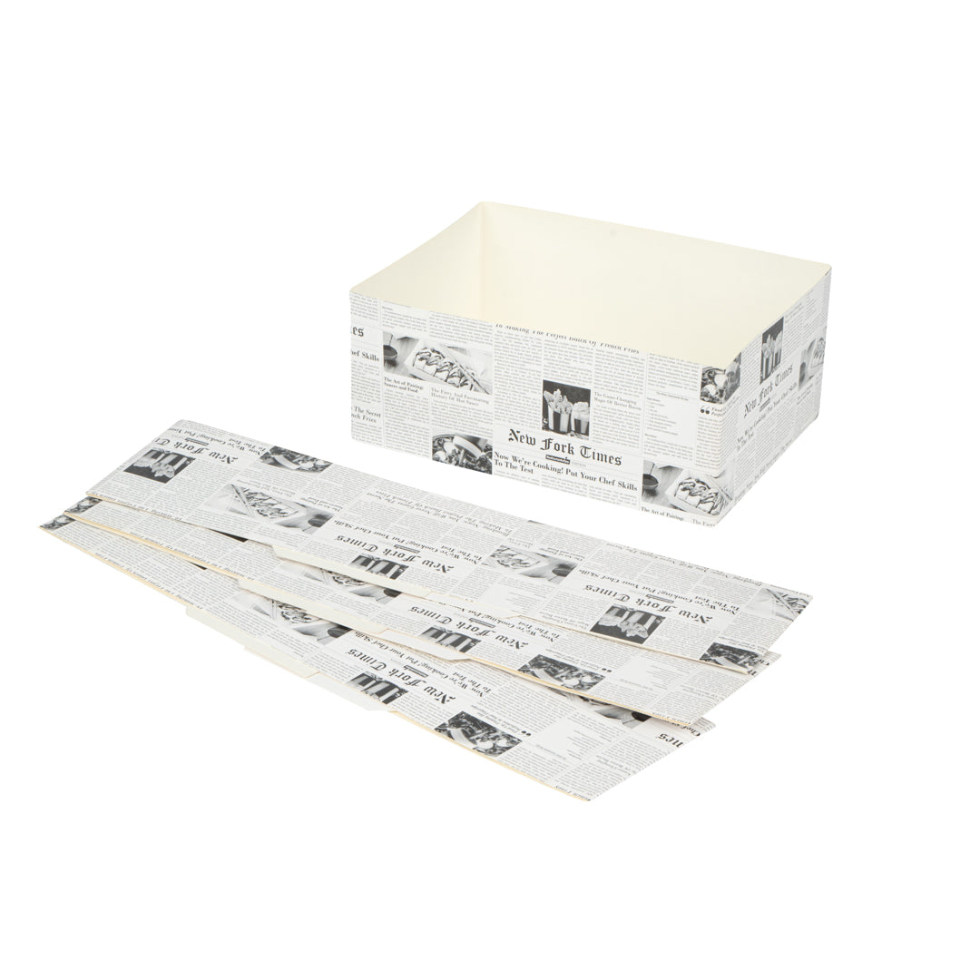 Bio Tek Rectangle Newsprint Paper Sandwich / Burger Open Tray - 8 1/2" x 6" x 3 1/2" - 100 count box