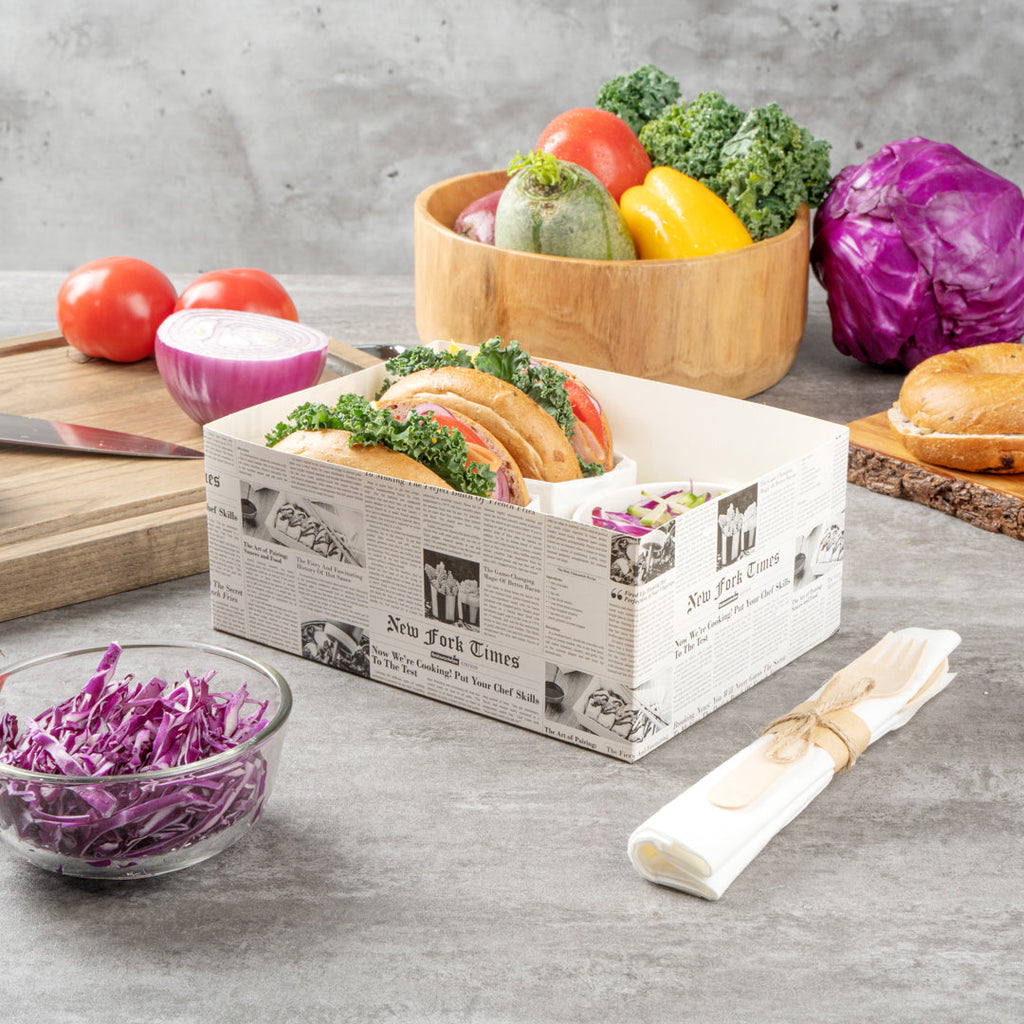 Bio Tek Rectangle Newsprint Paper Sandwich / Burger Open Tray - 8 1/2" x 6" x 3 1/2" - 100 count box