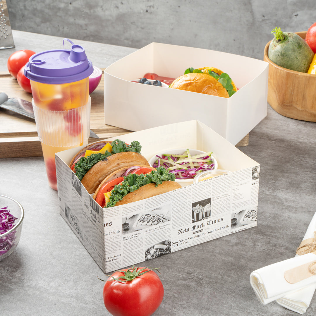 Bio Tek Rectangle Newsprint Paper Sandwich / Burger Open Tray - 8 1/2" x 6" x 3 1/2" - 100 count box