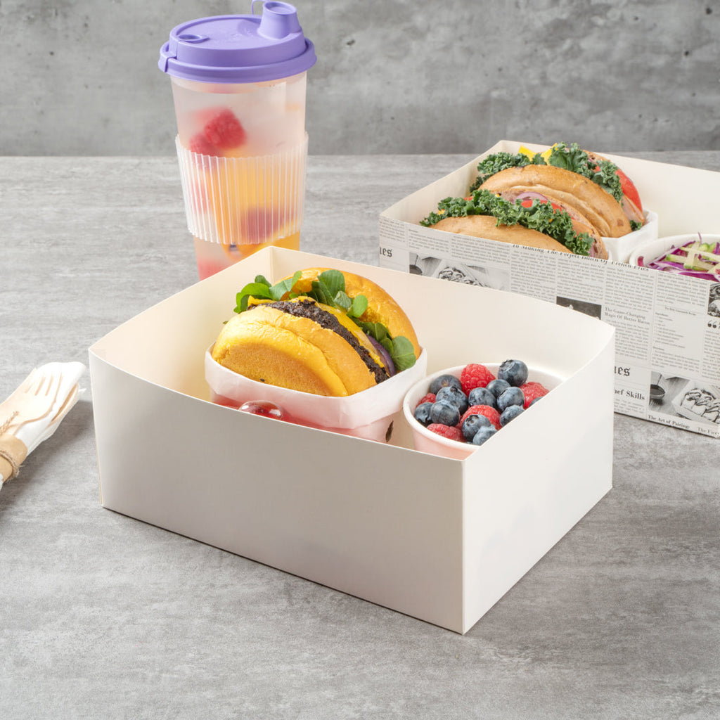 Bio Tek Rectangle White Paper Sandwich / Burger Open Tray - 8 1/2" x 6" x 3 1/2" - 100 count box