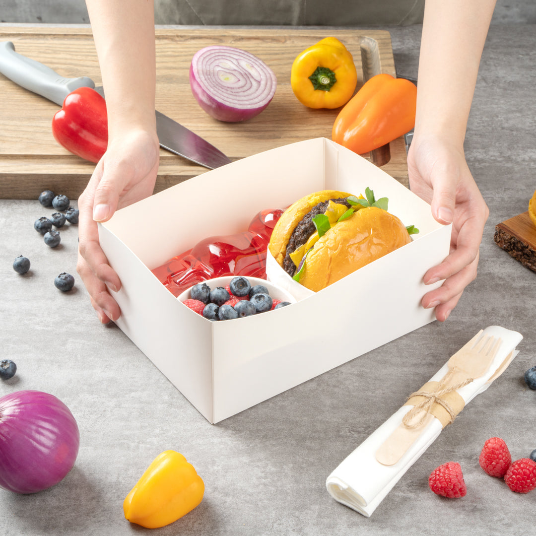 Bio Tek Rectangle White Paper Sandwich / Burger Open Tray - 8 1/2" x 6" x 3 1/2" - 100 count box