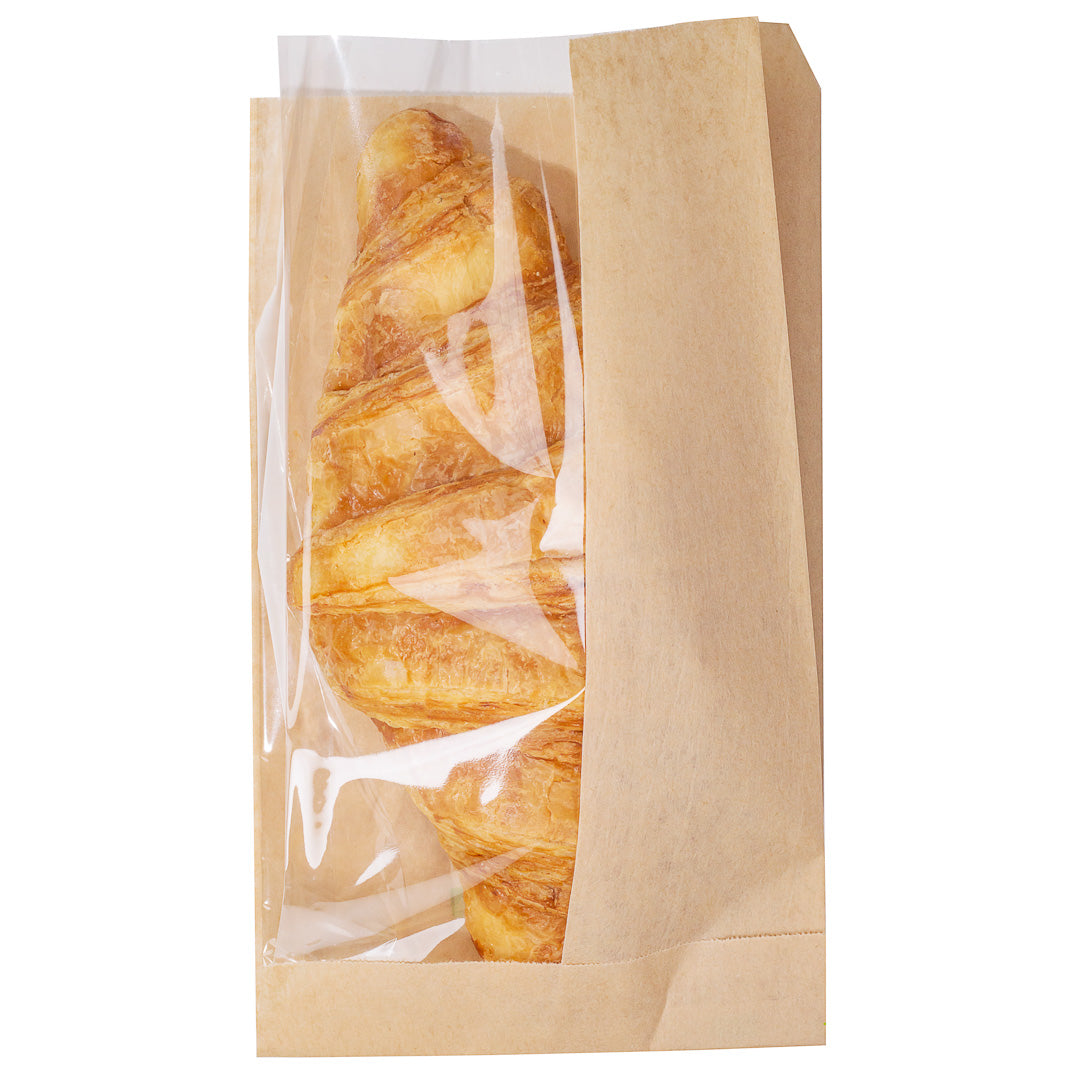 Bag Tek Kraft Paper Small Bread Bag - with Side Window - 4 3/4" x 2 3/4" x 8 1/2" - 100 count box