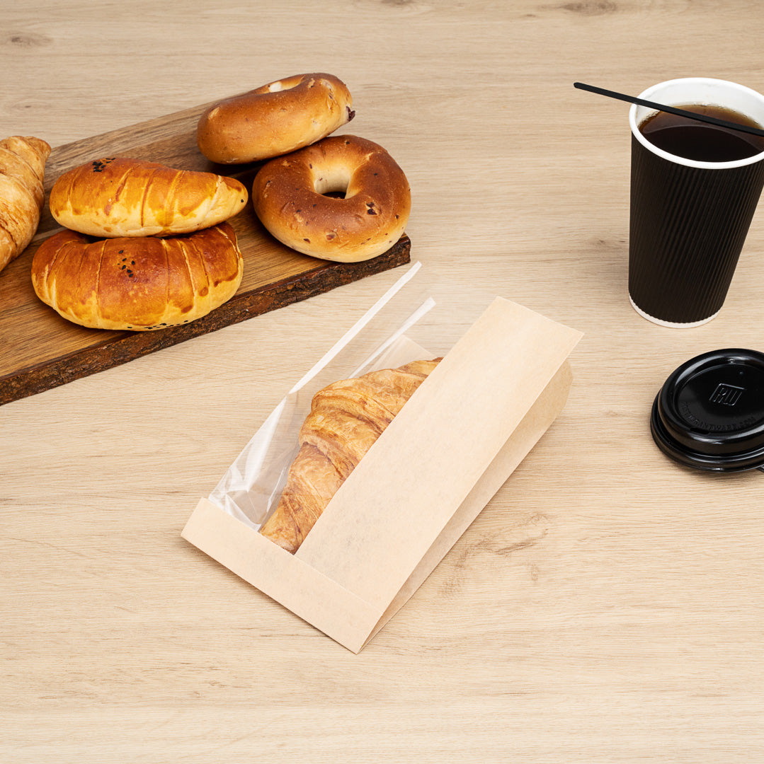 Bag Tek Kraft Paper Small Bread Bag - with Side Window - 4 3/4" x 2 3/4" x 8 1/2" - 100 count box