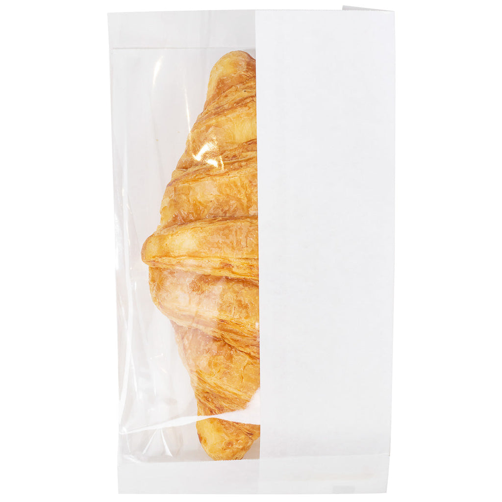 Bag Tek White Paper Small Bread Bag - with Side Window - 4 3/4" x 2 3/4" x 8 1/2" - 100 count box