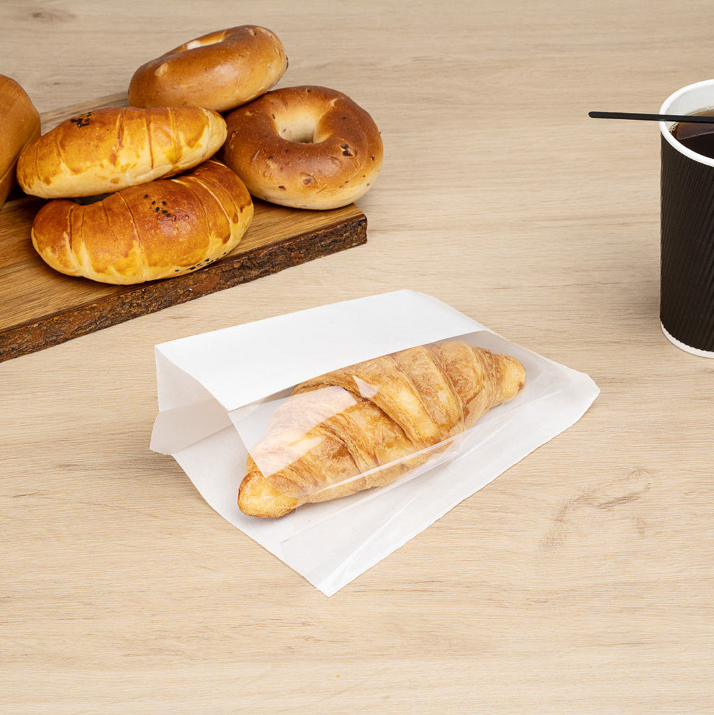Bag Tek White Paper Small Bread Bag - with Side Window - 4 3/4" x 2 3/4" x 8 1/2" - 100 count box