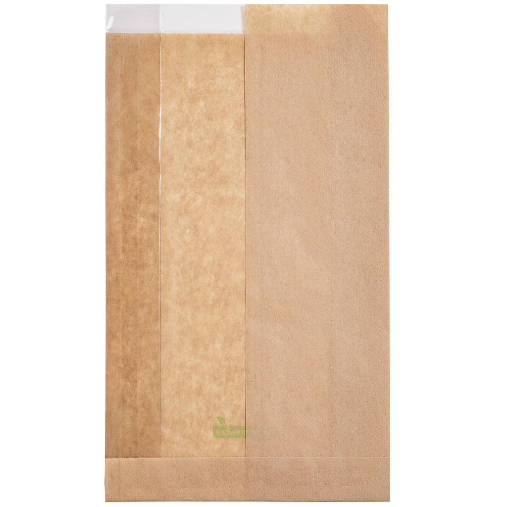 Bag Tek Kraft Paper Medium Bread Bag - with Side Window - 6" x 2 1/2" x 10" - 100 count box