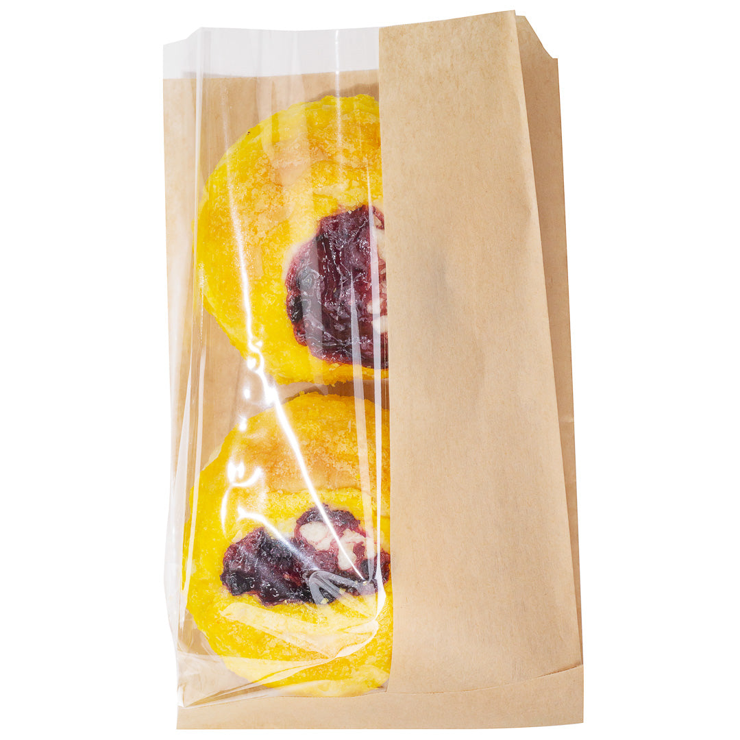 Bag Tek Kraft Paper Medium Bread Bag - with Side Window - 6" x 2 1/2" x 10" - 100 count box