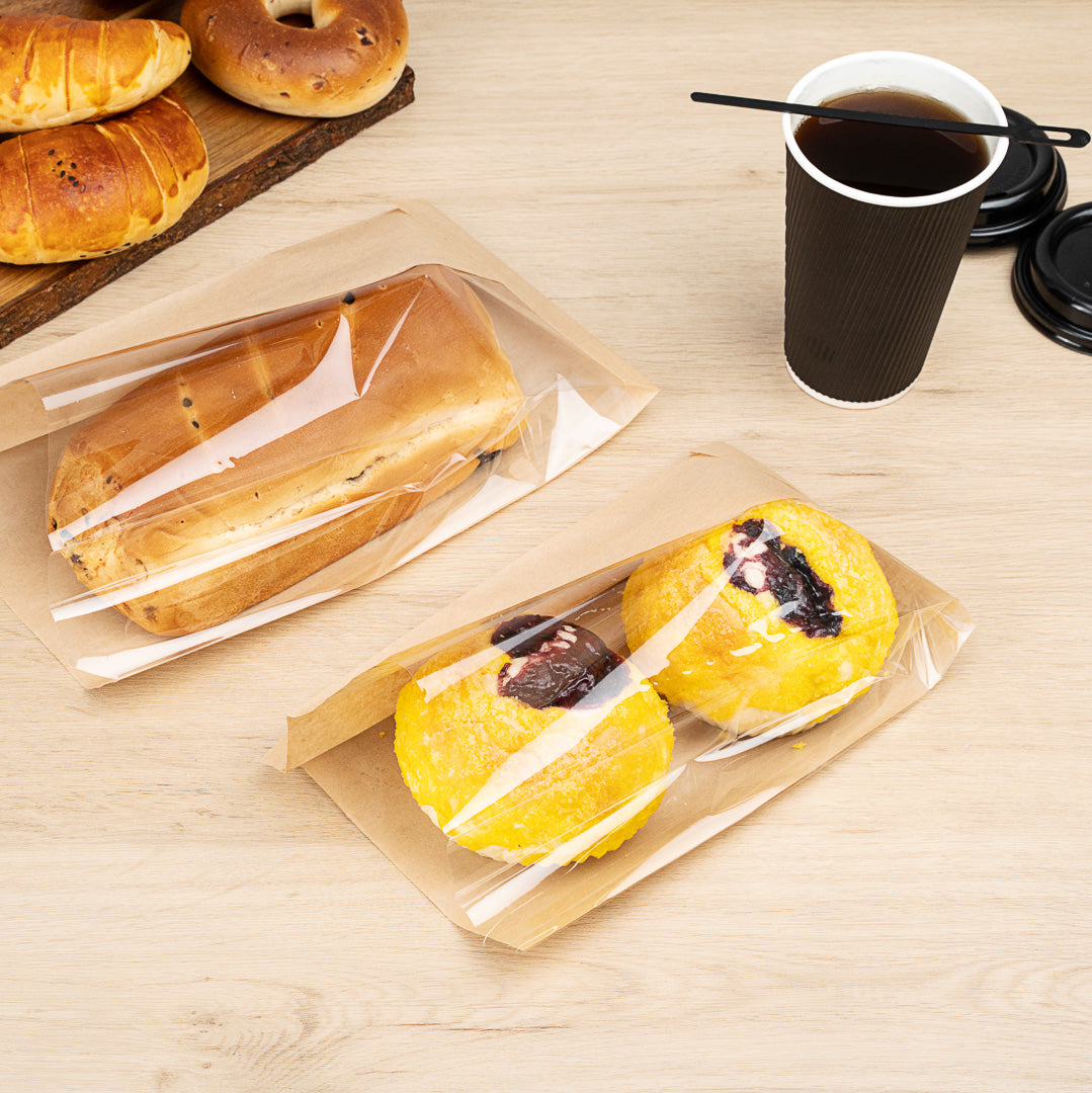 Bag Tek Kraft Paper Medium Bread Bag - with Side Window - 6" x 2 1/2" x 10" - 100 count box