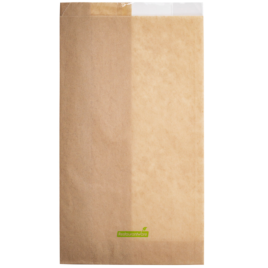 Bag Tek Kraft Paper Large Bread Bag - Side Window - 6" x 2 3/4" x 11 1/2" - 100 count box