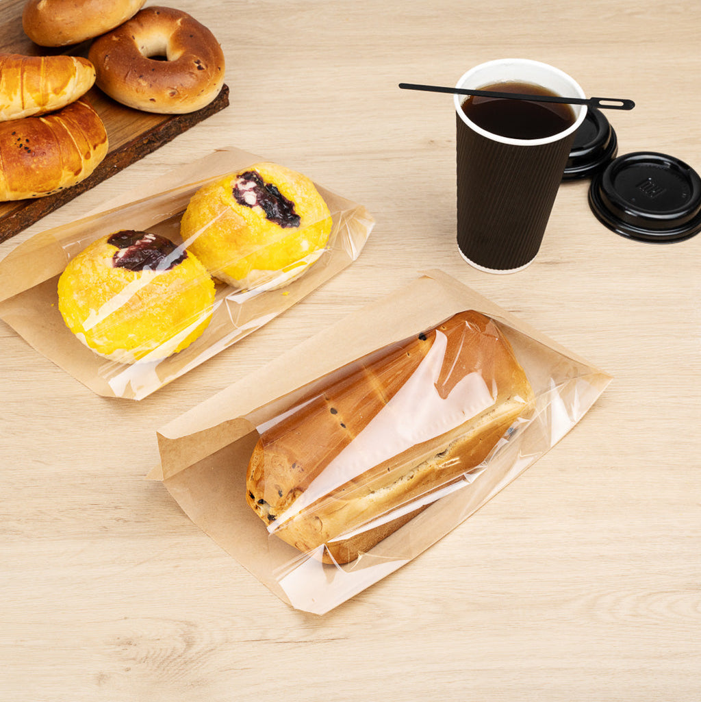 Bag Tek Kraft Paper Large Bread Bag - Side Window - 6" x 2 3/4" x 11 1/2" - 100 count box