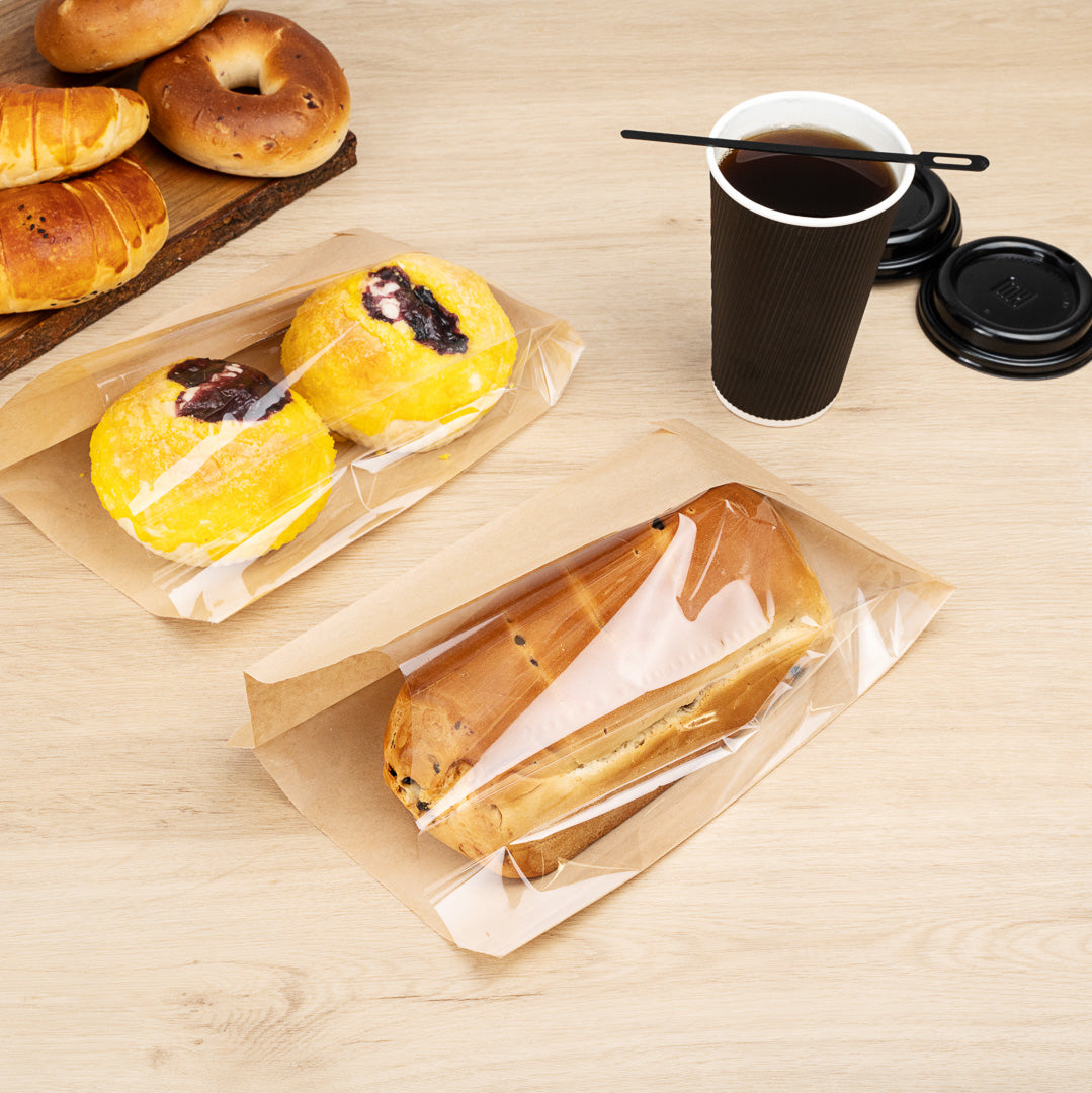 Bag Tek Kraft Paper Large Bread Bag - Side Window - 6" x 2 3/4" x 11 1/2" - 100 count box