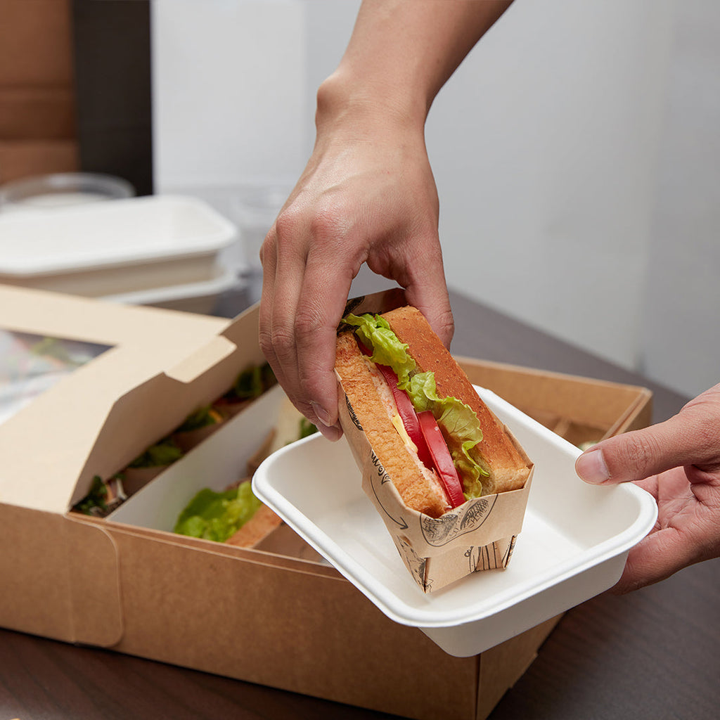 Slide Tek Rectangle Kraft Paper Medium Insert - Fits Catering Tray - 12" x 8 3/4" x 3 1/4" - 10 count box