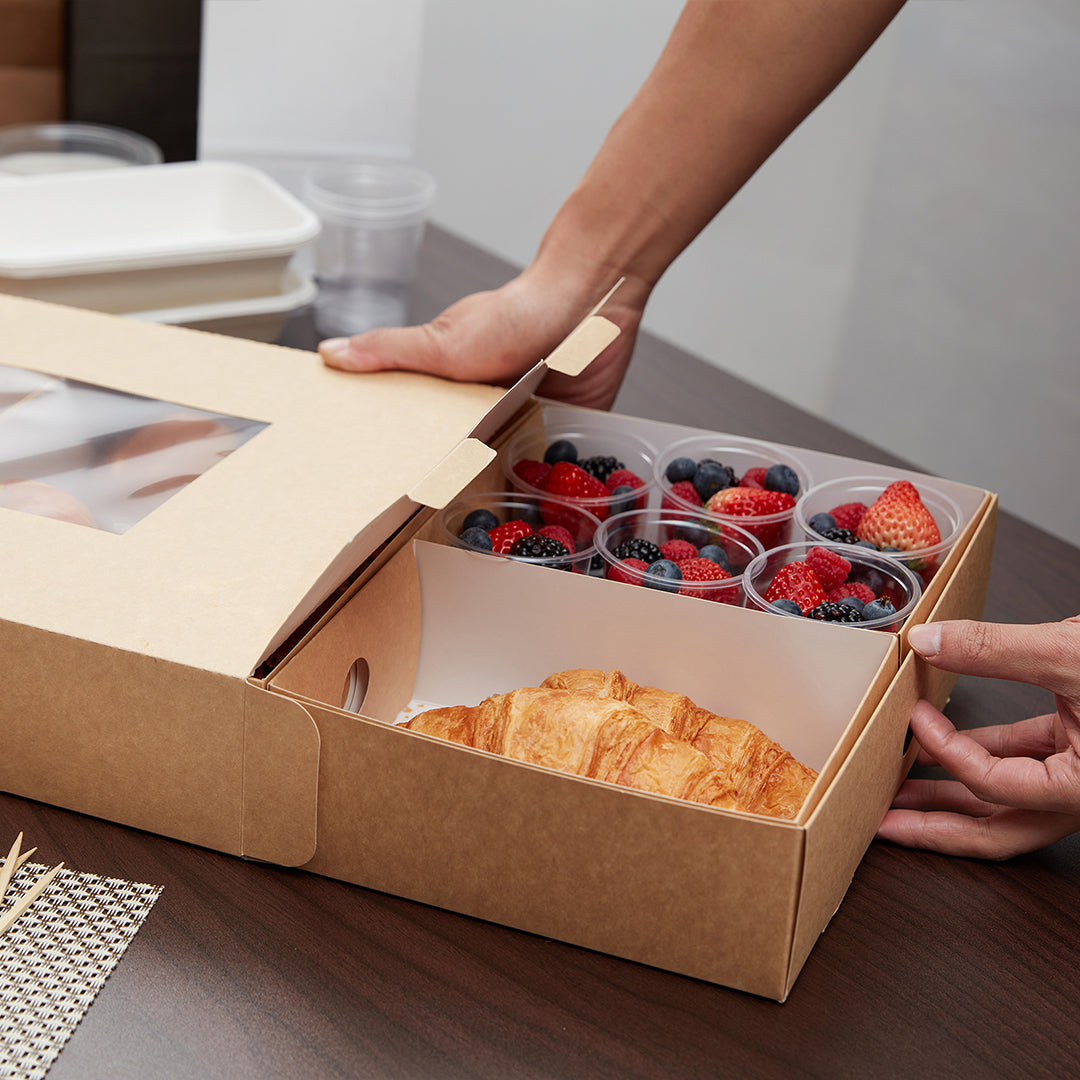 Slide Tek Rectangle Kraft Paper Small Insert - Fits Catering Tray - 8 3/4" x 6" x 3 1/4" - 10 count box