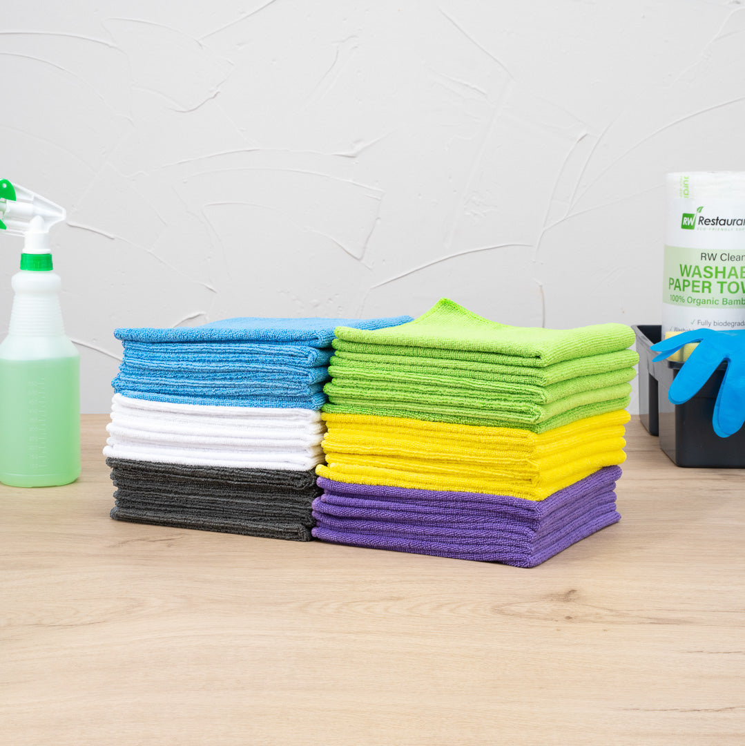 Clean Tek Professional Microfiber Cleaning Cloth - 6 Colors - 16" x 16" - 60 count box