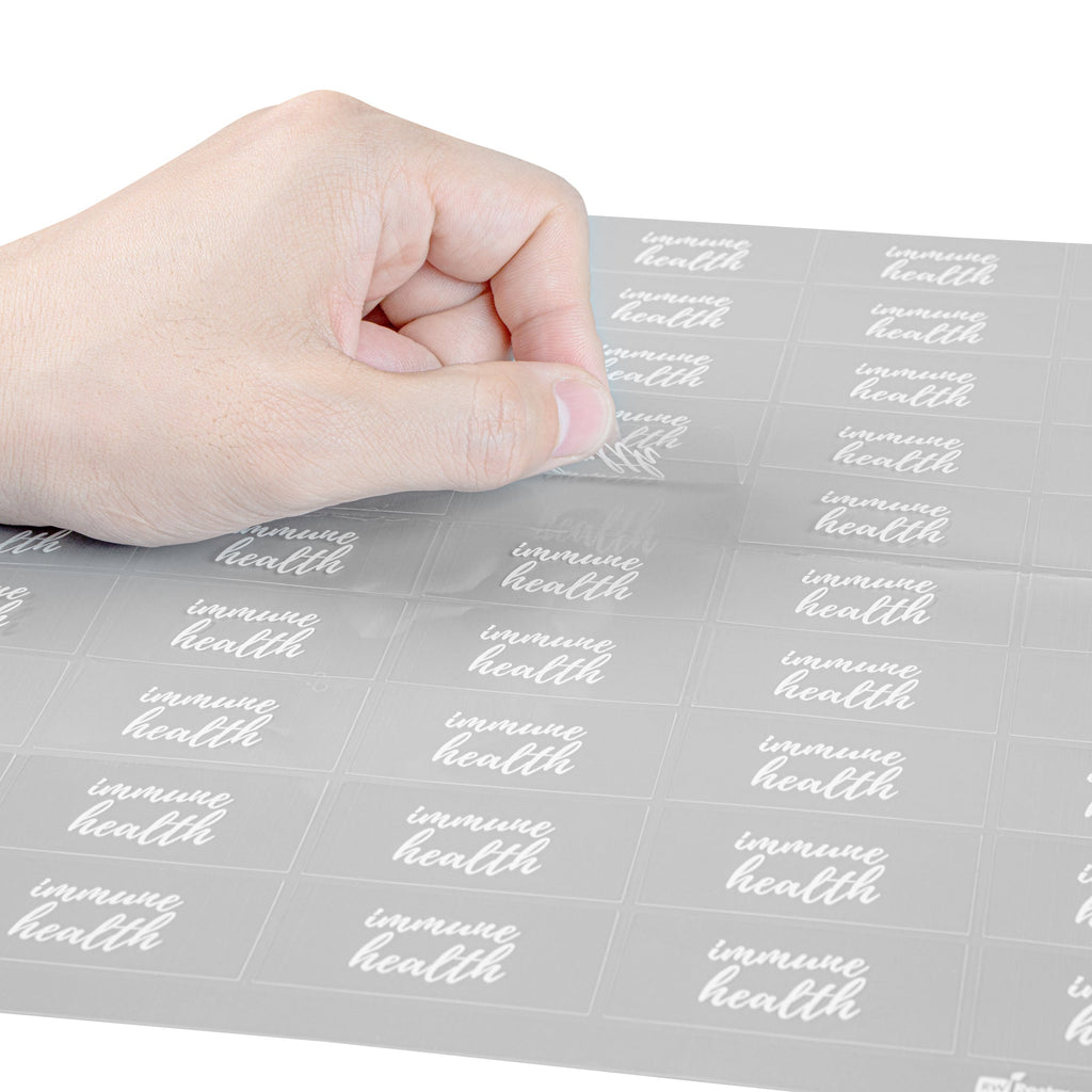 Label Tek Plastic Immune Health Label - Clear with White Font, Water-Resistant - 2" x 1" - 100 count box