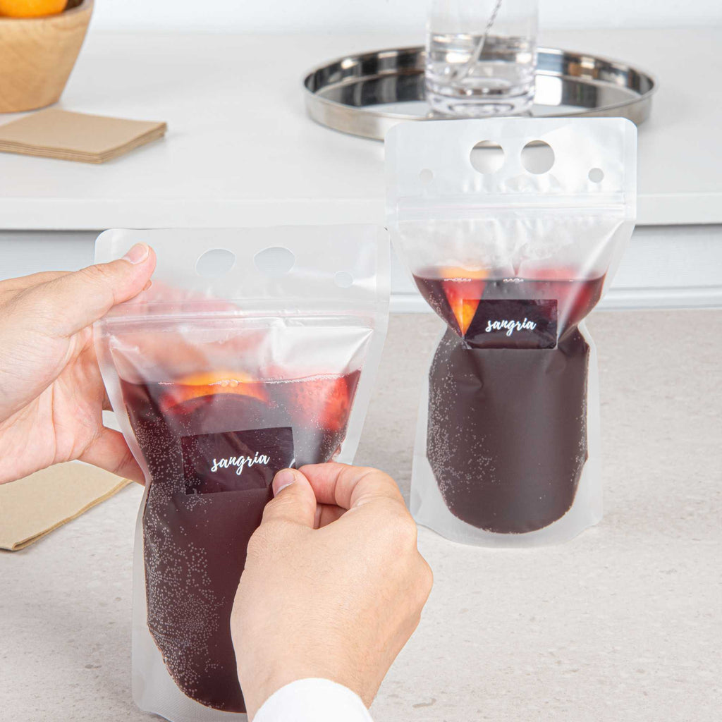 Label Tek Plastic Sangria Label - Clear with White Font, Water-Resistant - 2" x 1" - 100 count box