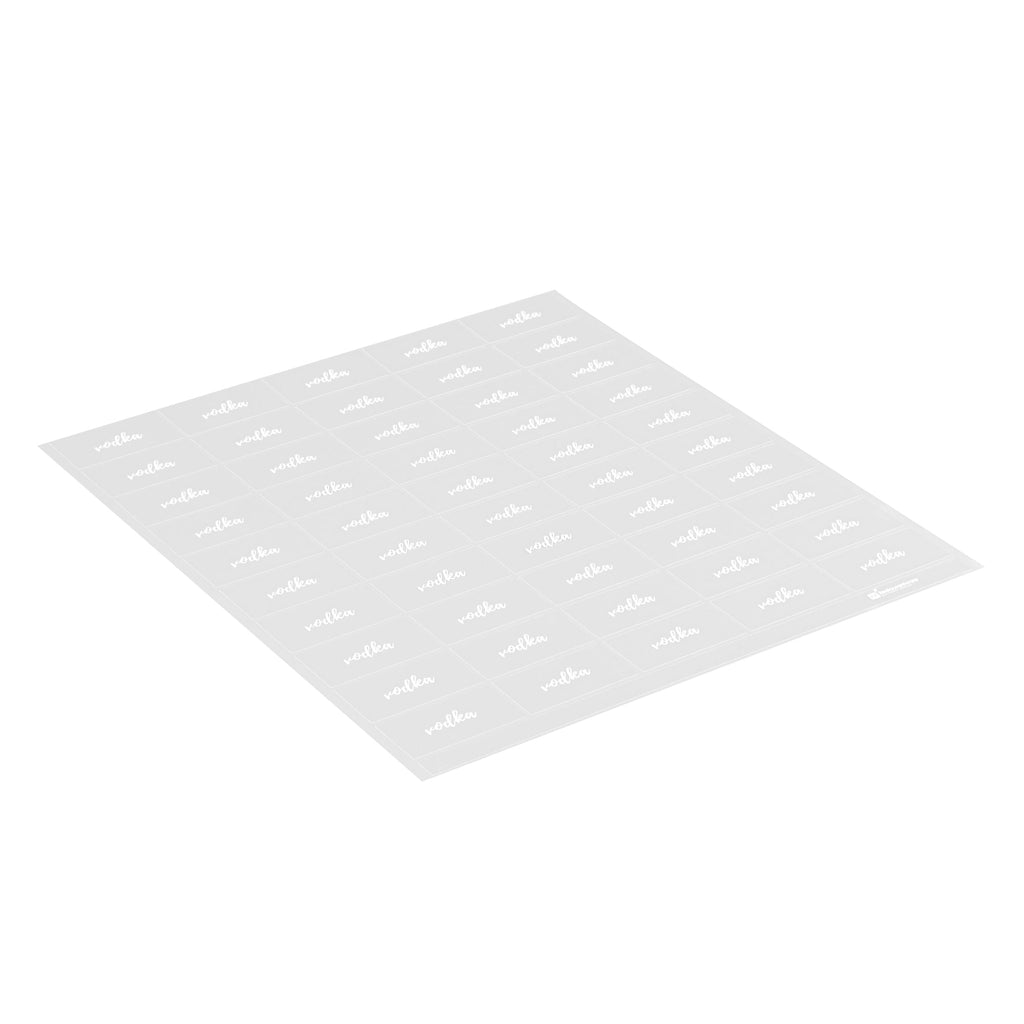 Label Tek Plastic Vodka Label - Clear with White Font, Water-Resistant - 2" x 1" - 100 count box
