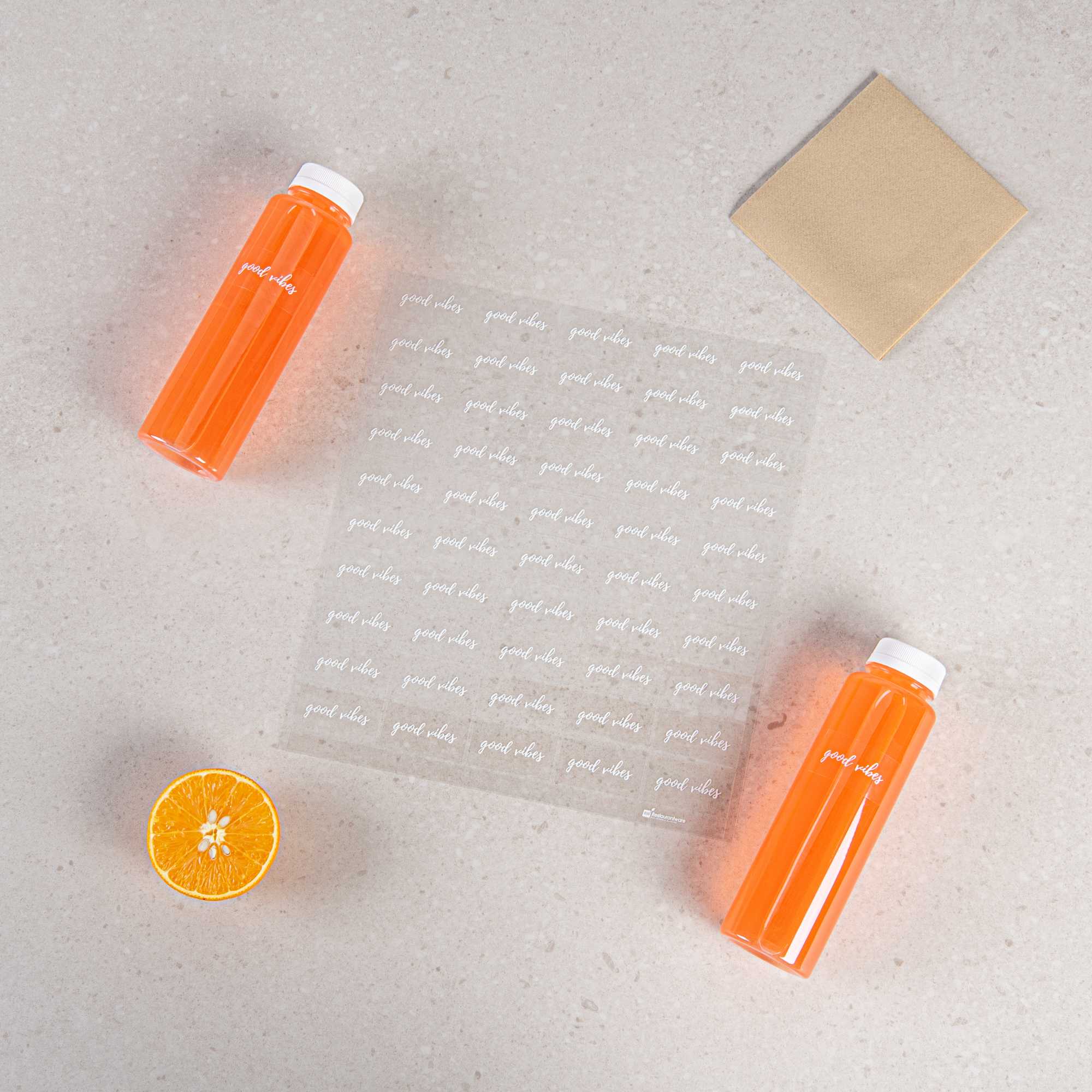 Label Tek Plastic Good Vibes Label - Clear with White Font, Water-Resistant - 2" x 1" - 100 count box