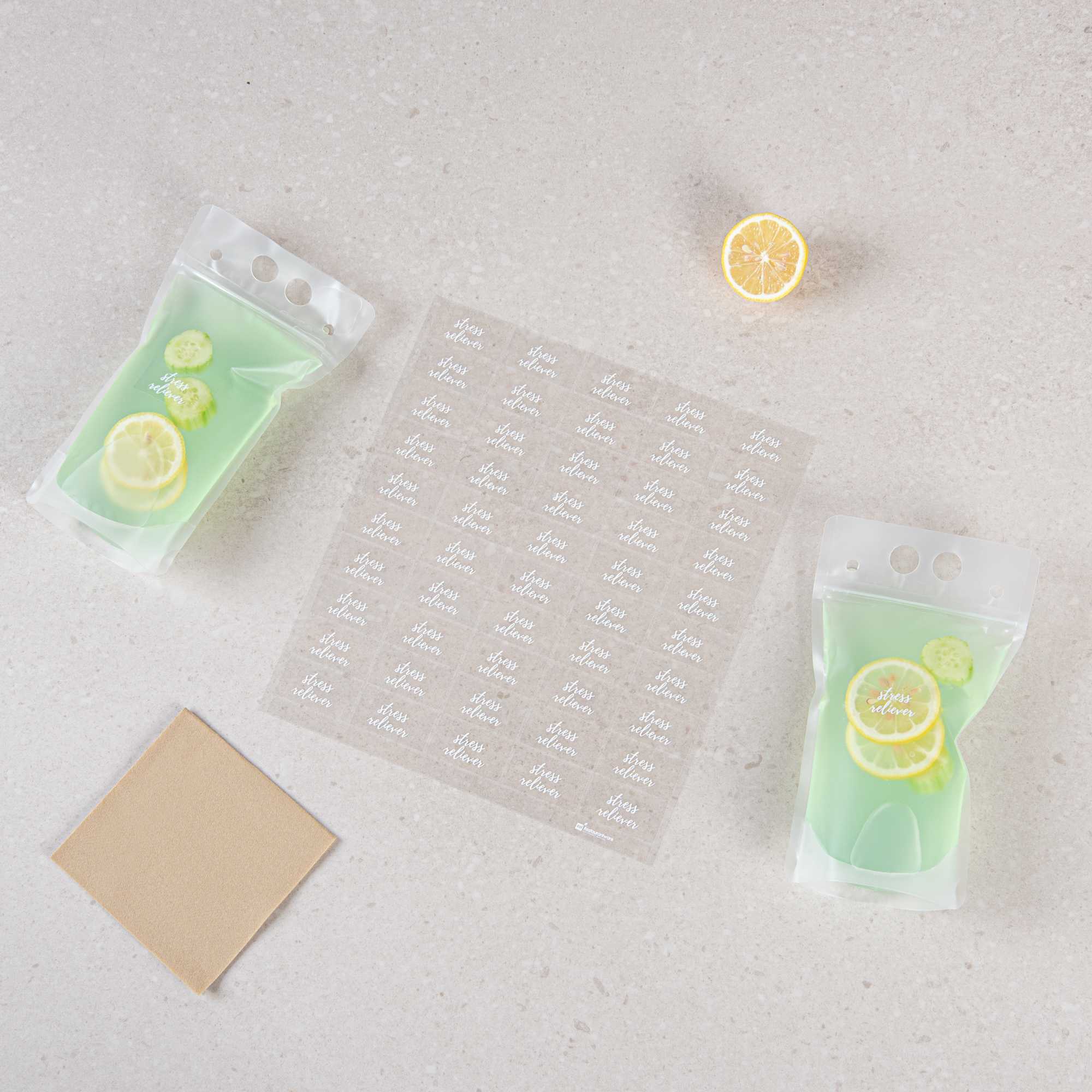 Label Tek Plastic Stress Reliever Label - Clear with White Font, Water-Resistant - 2" x 1" - 100 count box