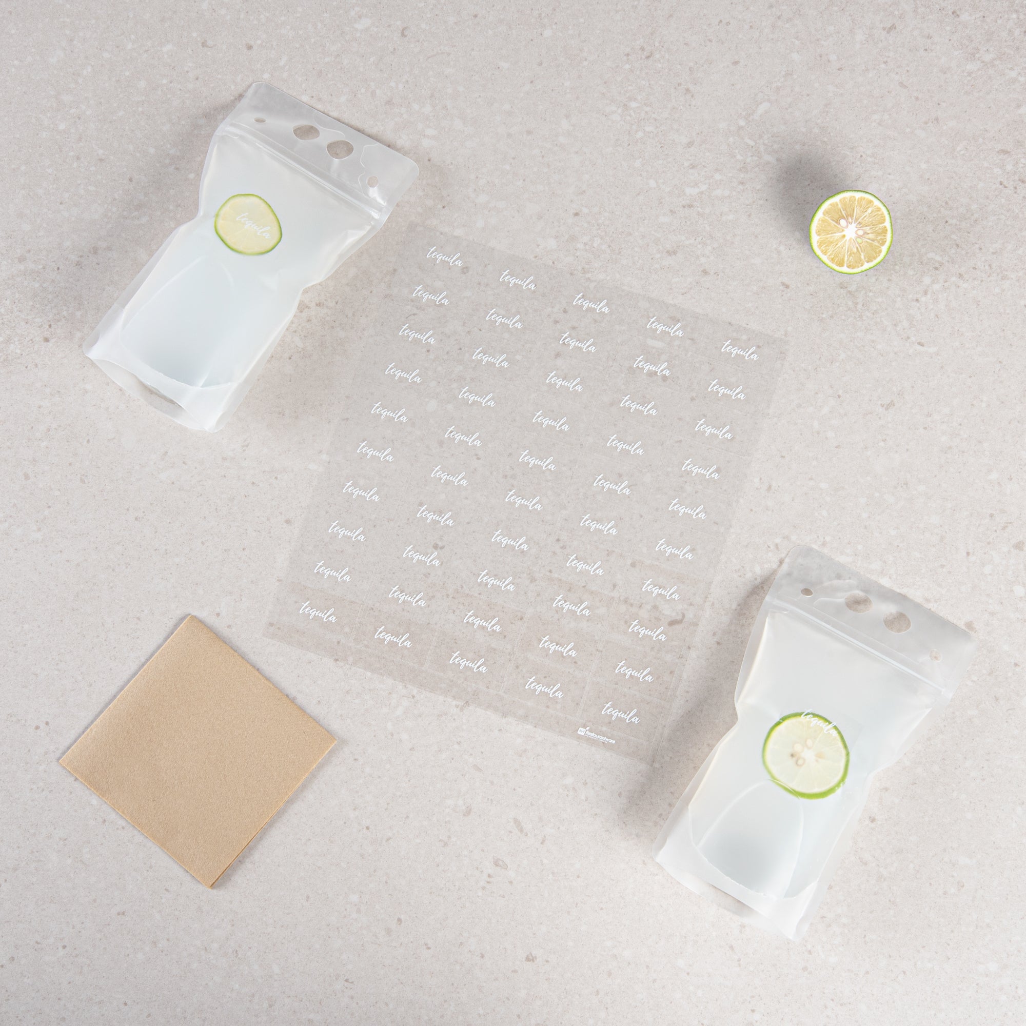 Label Tek Plastic Tequila Label - Clear with White Font, Water-Resistant - 2" x 1" - 100 count box