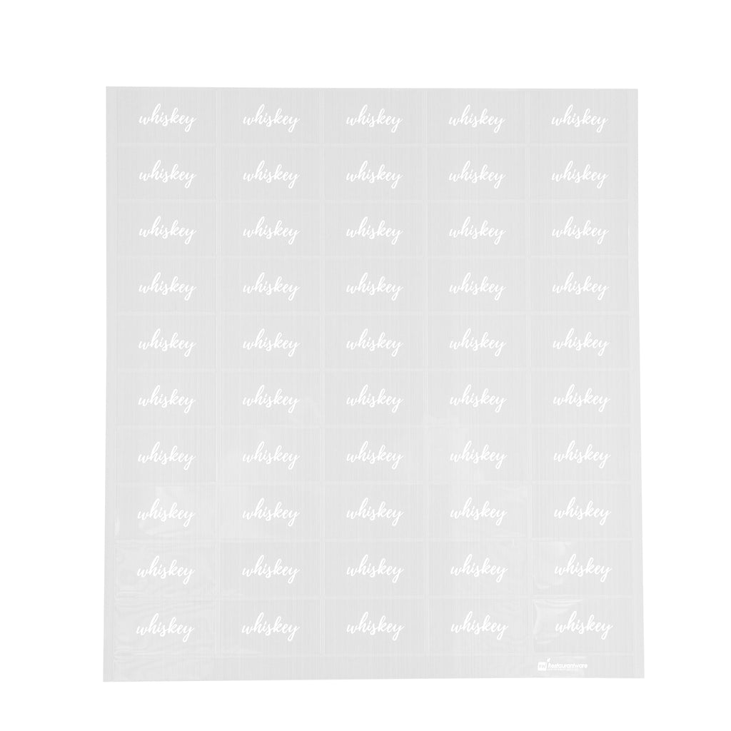 Label Tek Plastic Whiskey Label - Clear with White Font, Water-Resistant - 2" x 1" - 100 count box