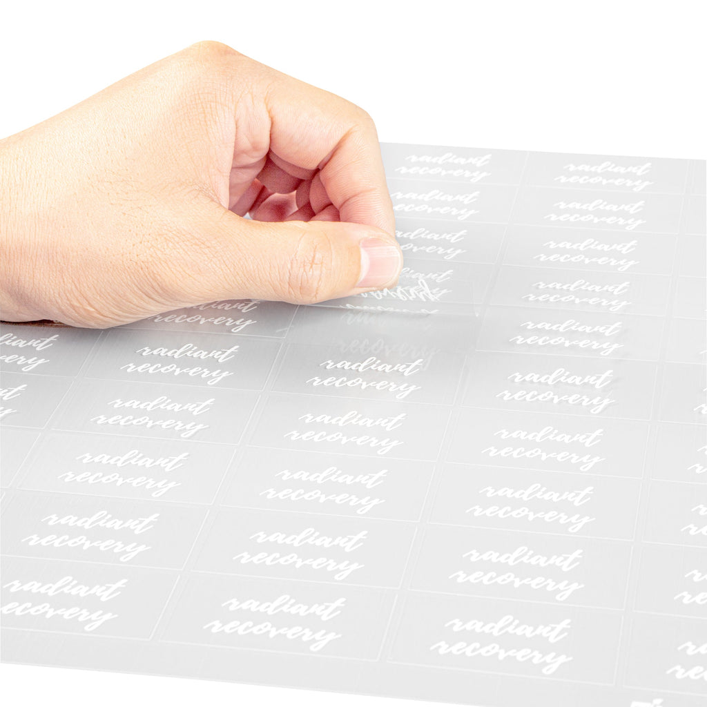 Label Tek Radiant Recovery Label - Clear with White Font, Water-Resistant - 2" x 1" - 100 count box