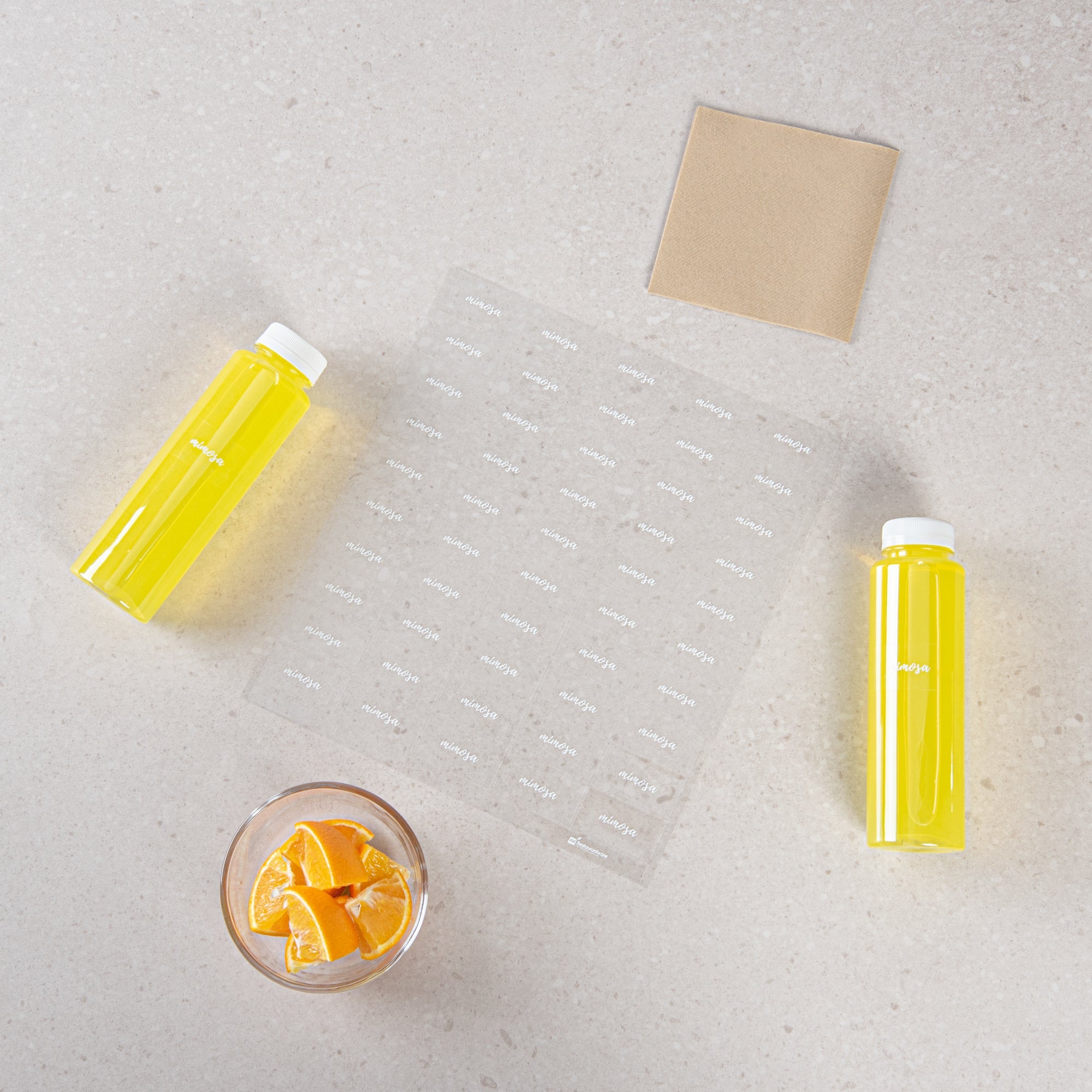 Label Tek Plastic Mimosa Label - Clear with White Font, Water-Resistant - 2" x 1" - 100 count box