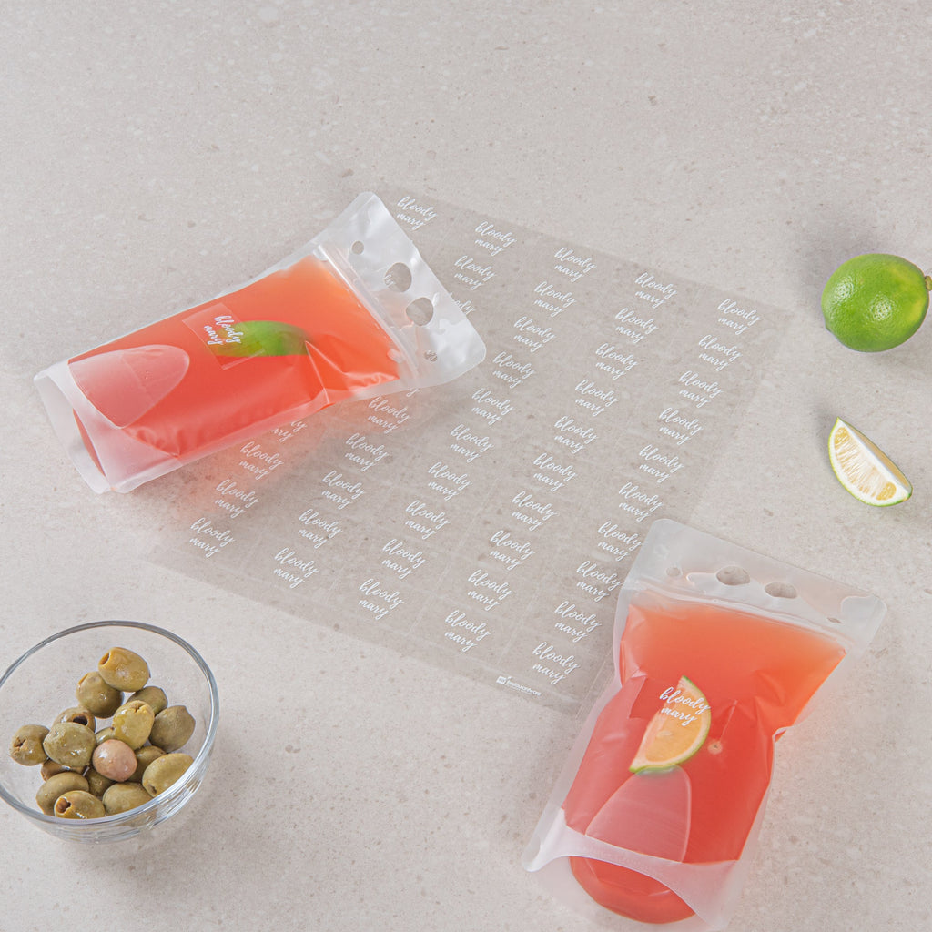 Label Tek Plastic Bloody Mary Label - Clear with White Font, Water-Resistant - 2" x 1" - 100 count box