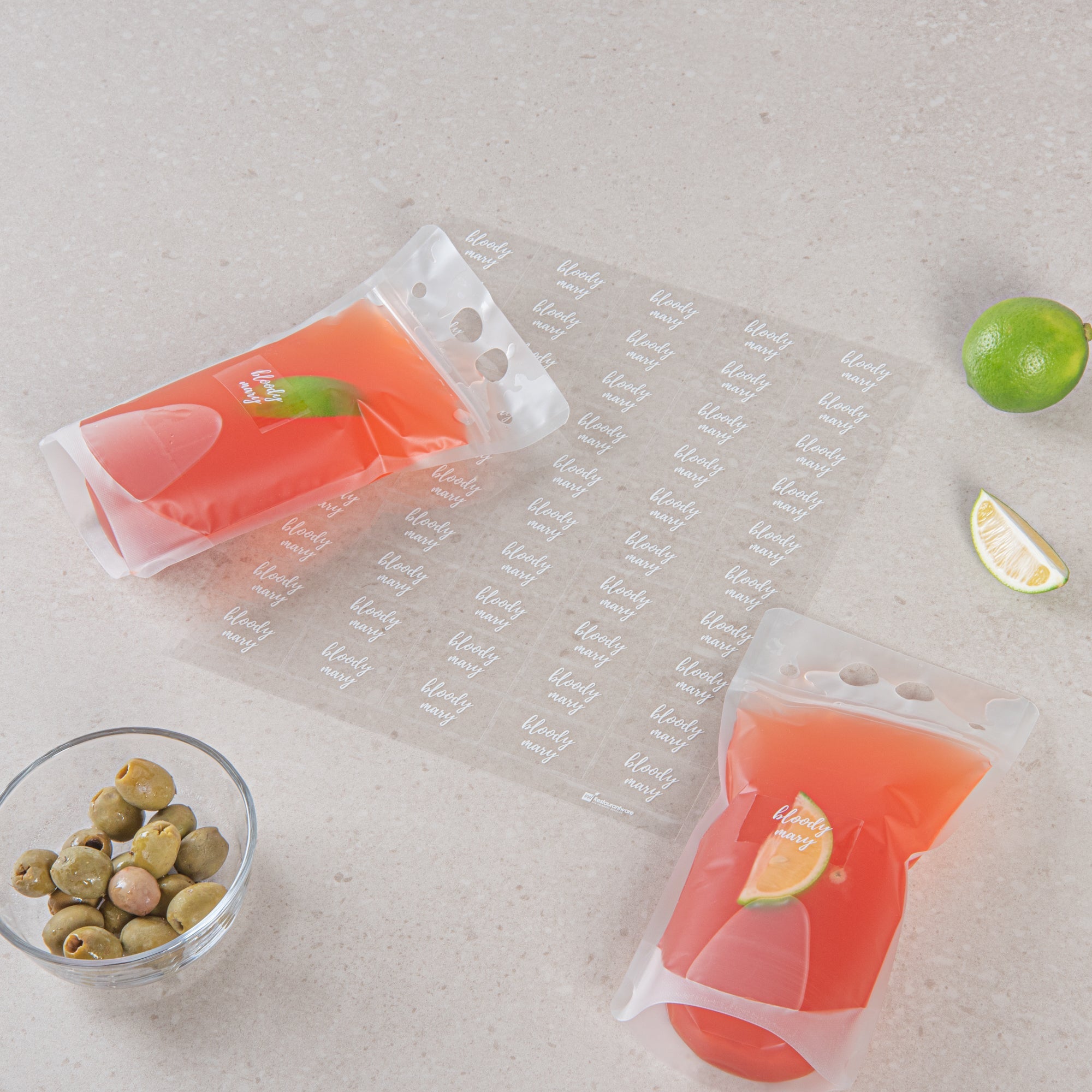 Label Tek Plastic Bloody Mary Label - Clear with White Font, Water-Resistant - 2" x 1" - 100 count box