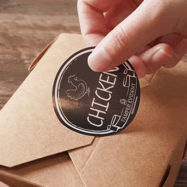 Label Tek Plastic Chicken Label - Black with White Font, Tamper-Evident - 2" x 2" - 500 count box