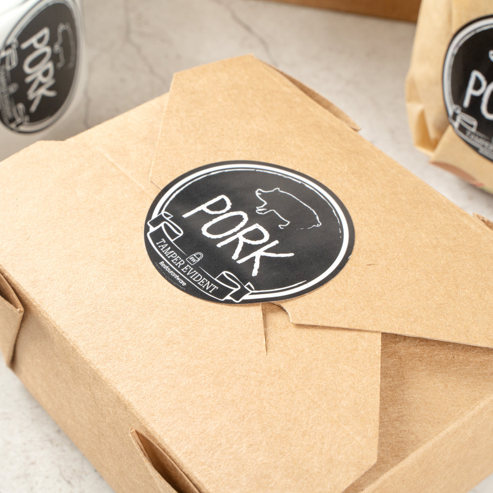 Label Tek Plastic Pork Label - Black with White Font, Tamper-Evident - 2" x 2" - 500 count box