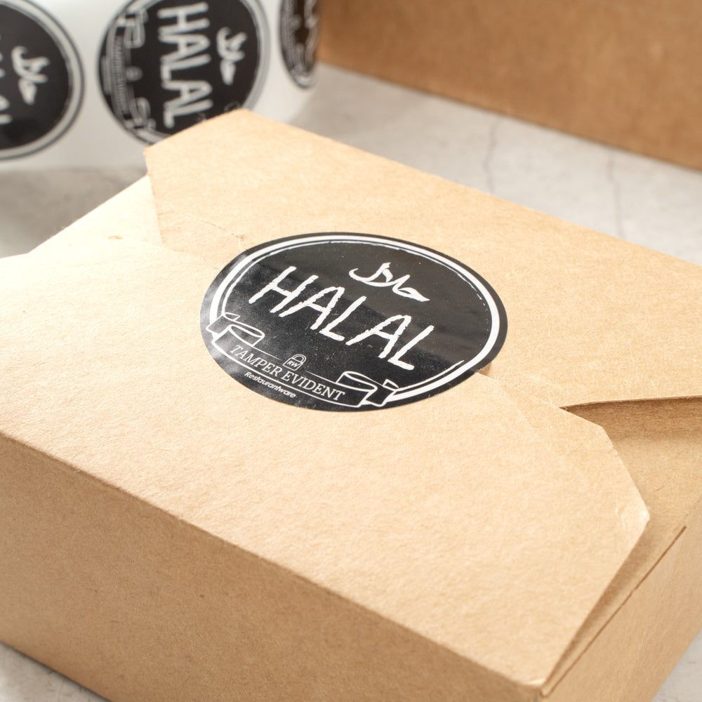Label Tek Plastic Halal Label - Black with White Font, Tamper-Evident - 2" x 2" - 500 count box