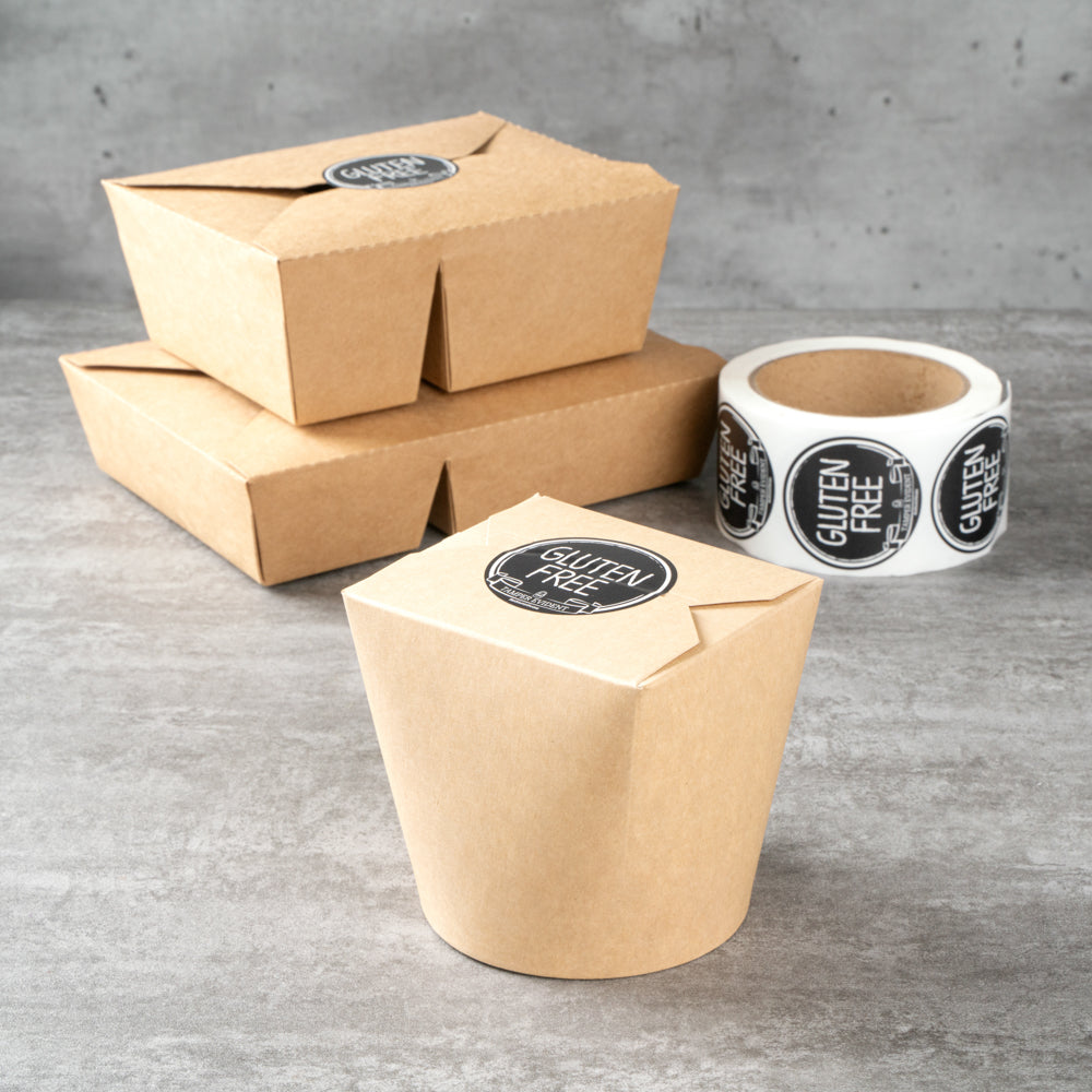 Label Tek Plastic Gluten Free Label - Black with White Font, Tamper-Evident - 2" x 2" - 500 count box